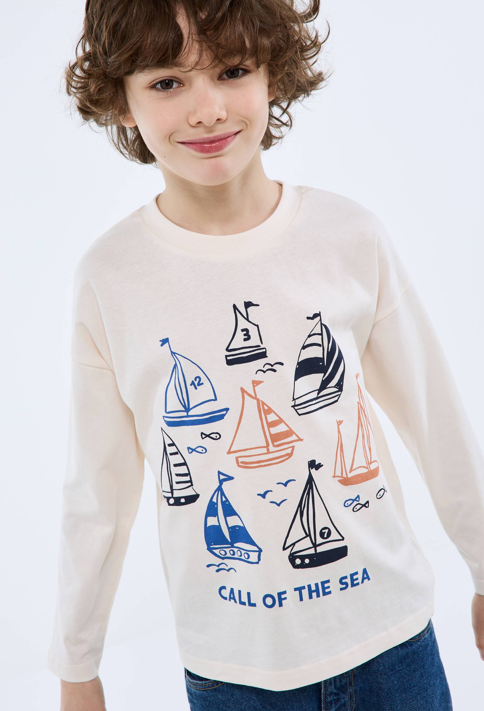 T-shirt manches longues imprim&eacute; en coton BIO certifi&eacute; GOTS, Beige clair, large image number 0.0