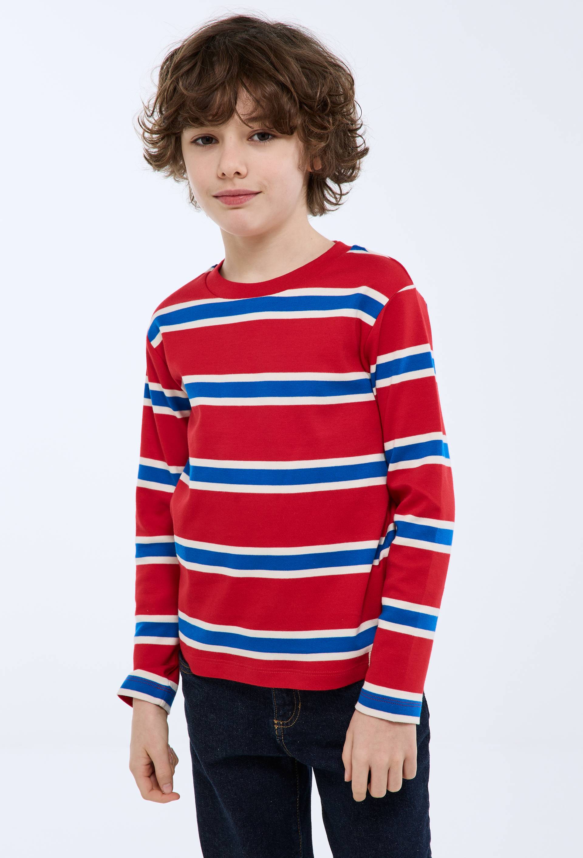 T-shirt manches longues ray&eacute; en coton BIO GOTS, Rouge, large image number 1.0