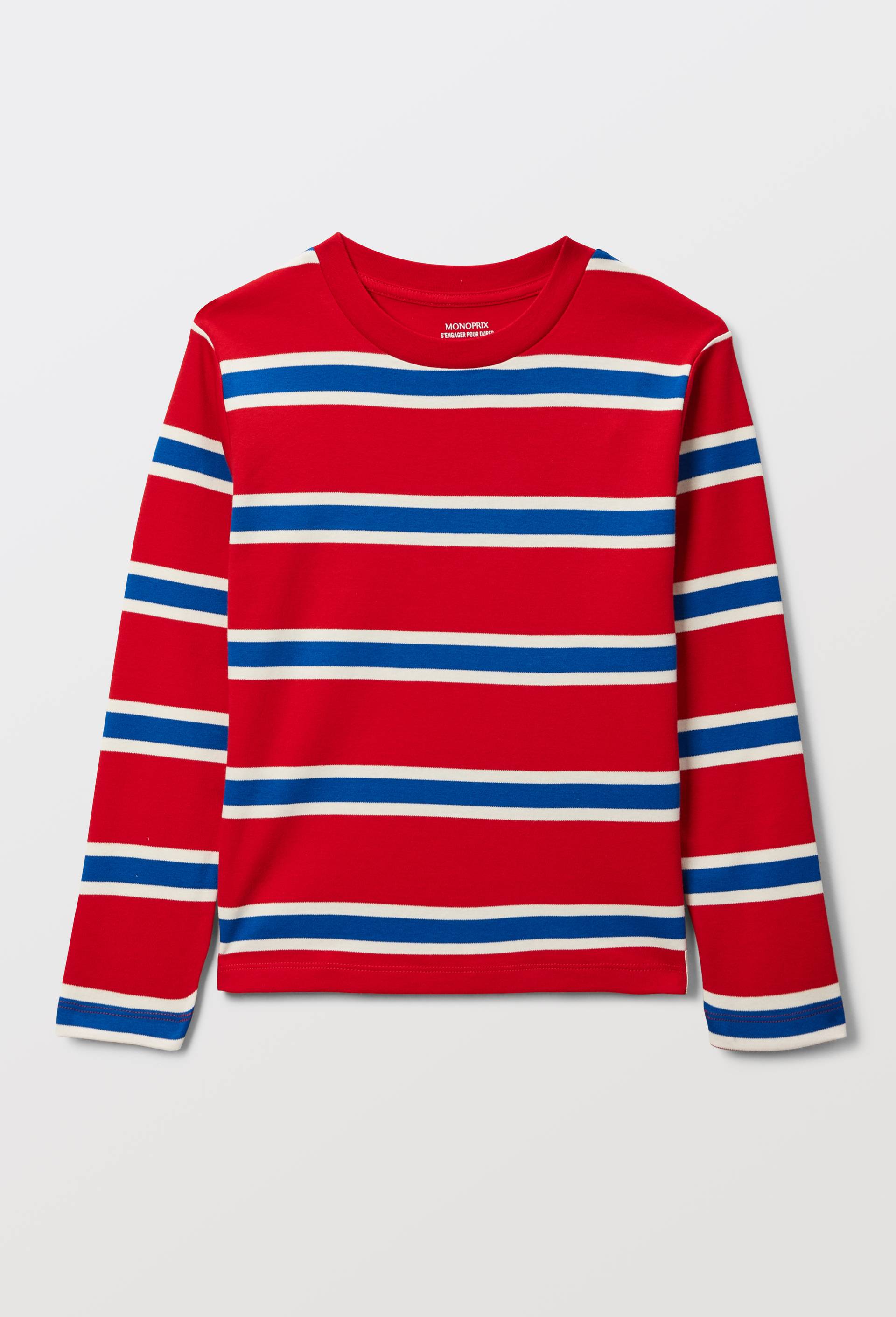T-shirt manches longues ray&eacute; en coton BIO GOTS, Rouge, large image number 2.0