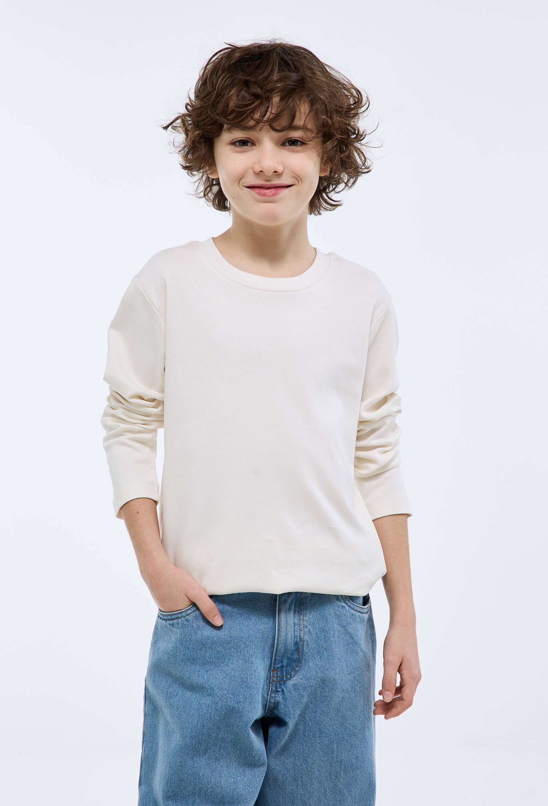 Lot de t-shirtS manches longues ray&eacute; en coton BIO GOTS, Beige clair, large image number 1.0