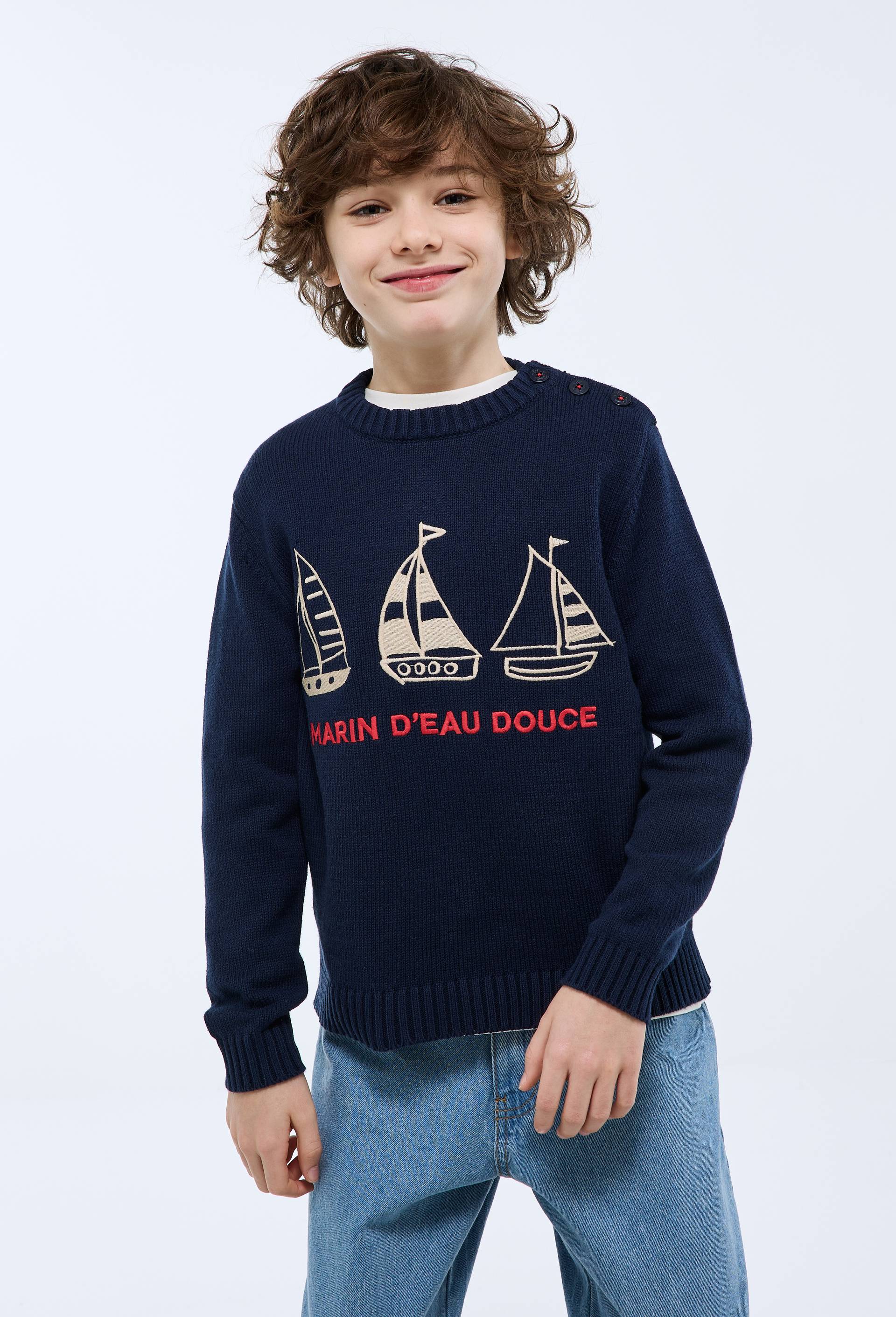 Pull avec motifs en coton, Bleu fonc&eacute;, large image number 0.0