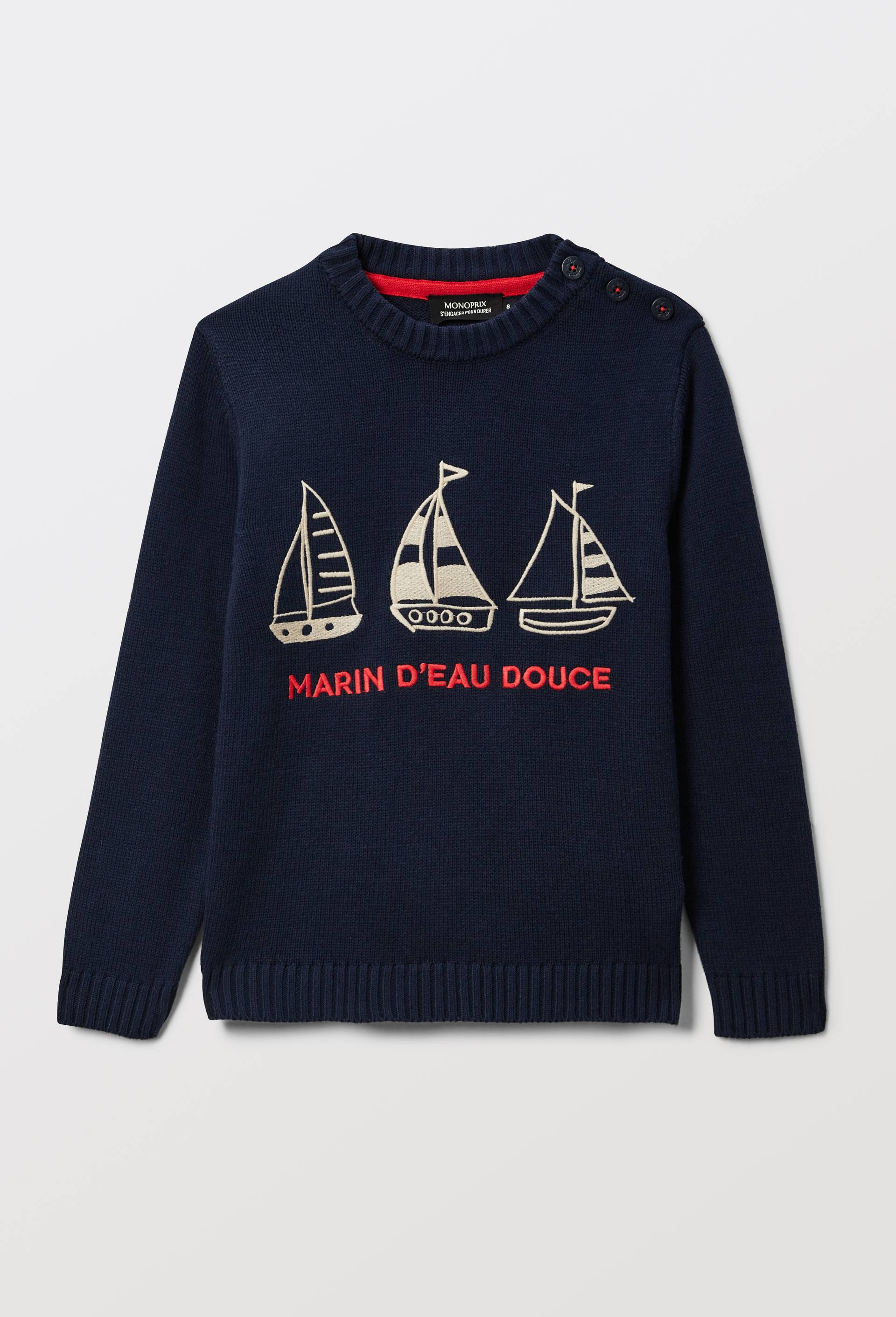 Pull avec motifs en coton, Bleu fonc&eacute;, large image number 1.0