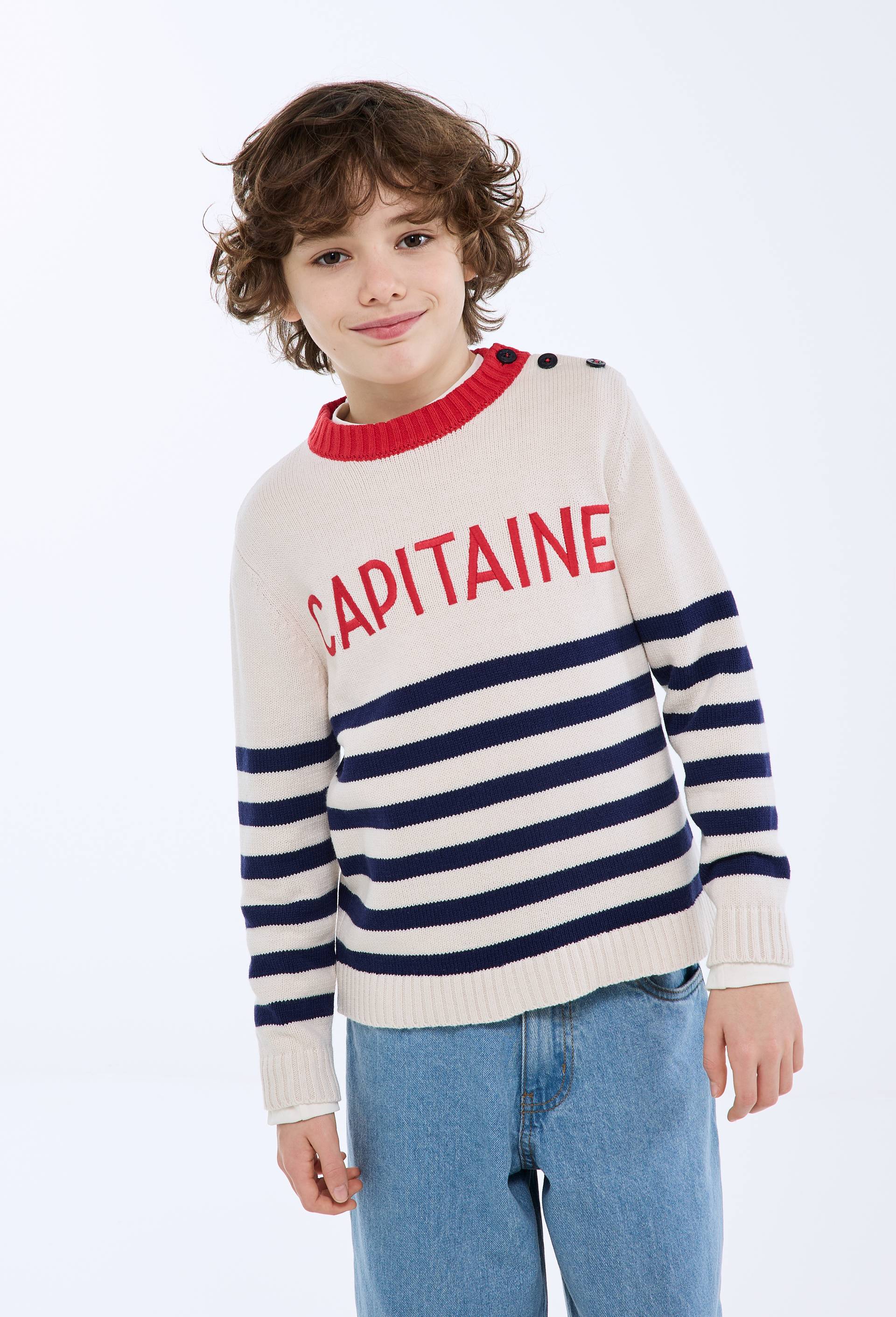 Pull ray&eacute; en coton, Beige clair, large image number 0