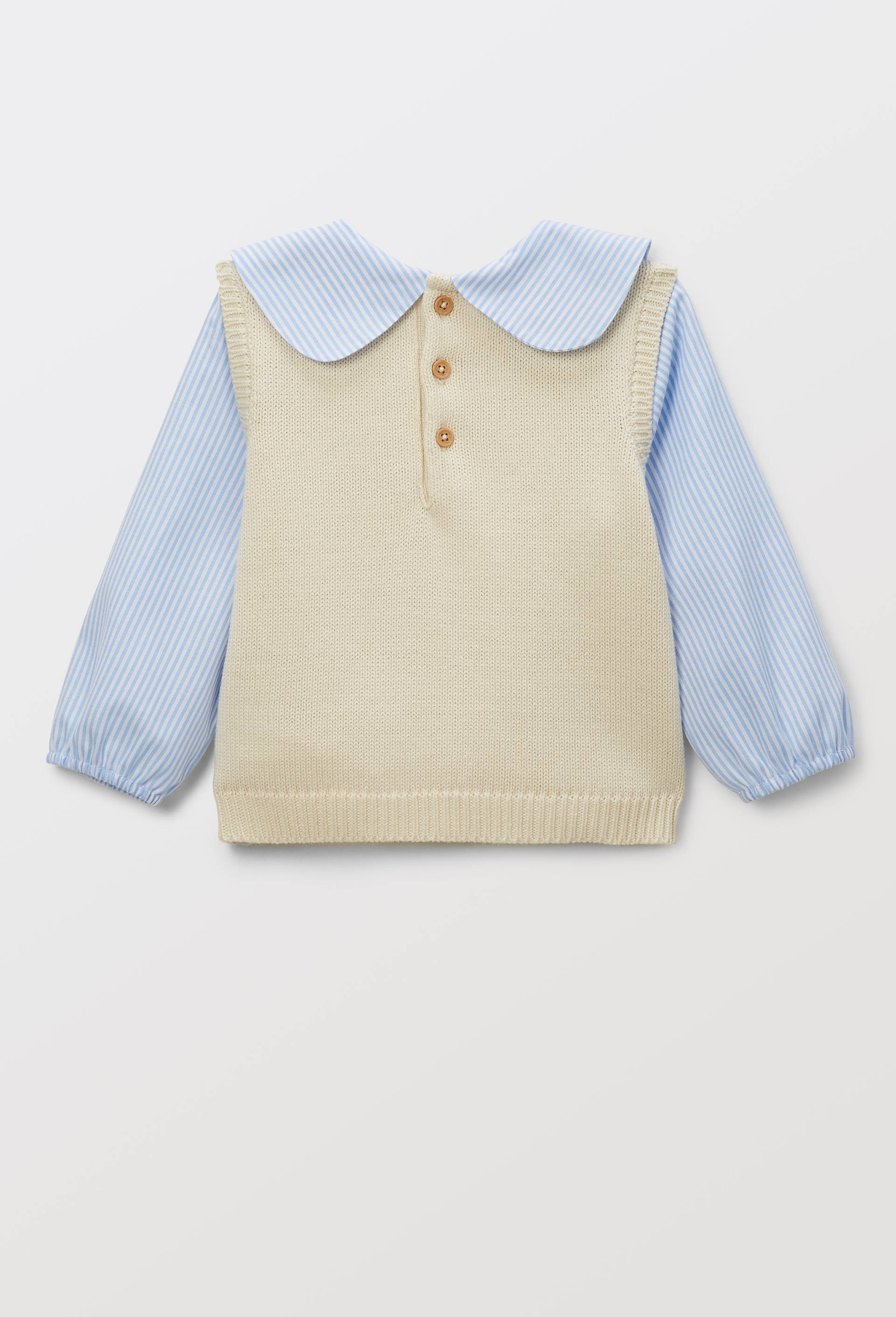 Pull sans manches uni 2 en 1 blouse manches longues ray&eacute;e en coton, Ecru, large image number 5.0