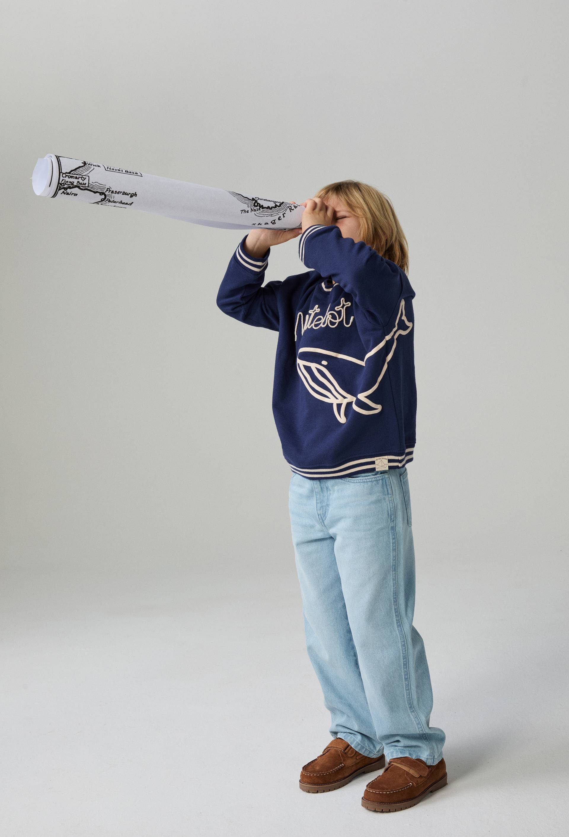 Sweat col rond imprim&eacute; en coton BIO GOTS, Bleu fonc&eacute;, large image number 0