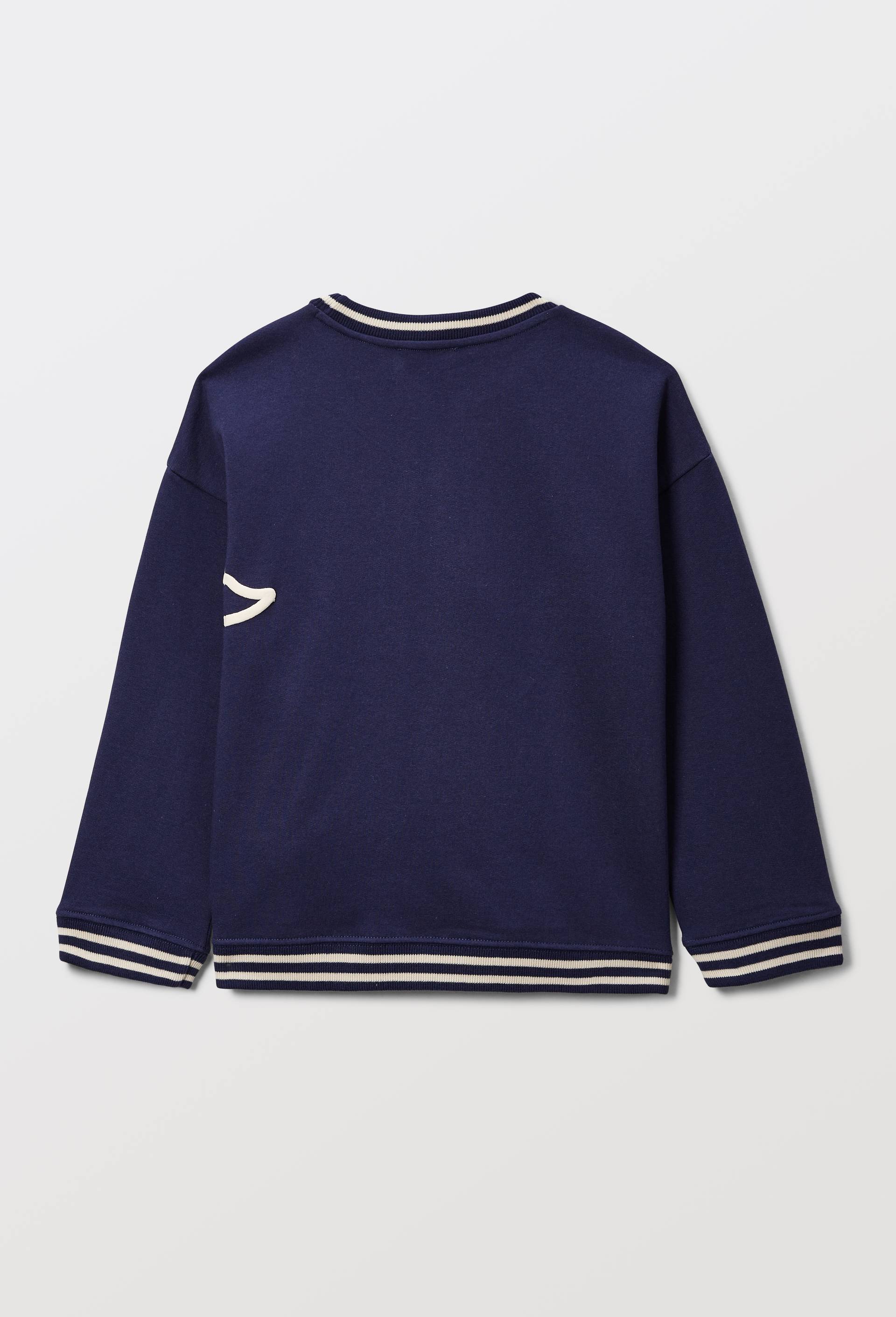 Sweat col rond imprim&eacute; en coton BIO GOTS, Bleu fonc&eacute;, large image number 3