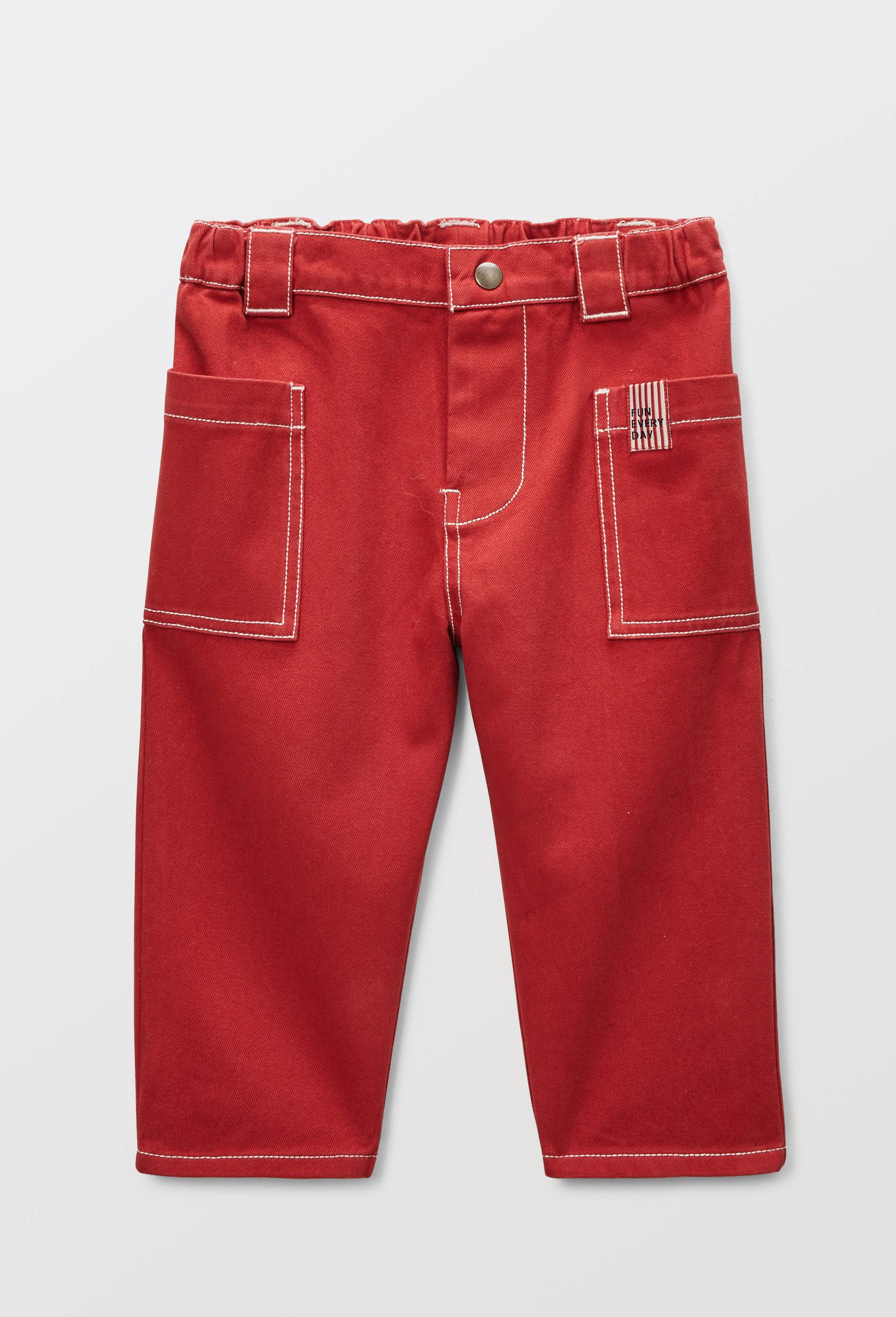 Pantalon taille &eacute;lastique uni en coton, Orange fonc&eacute;, large image number 0