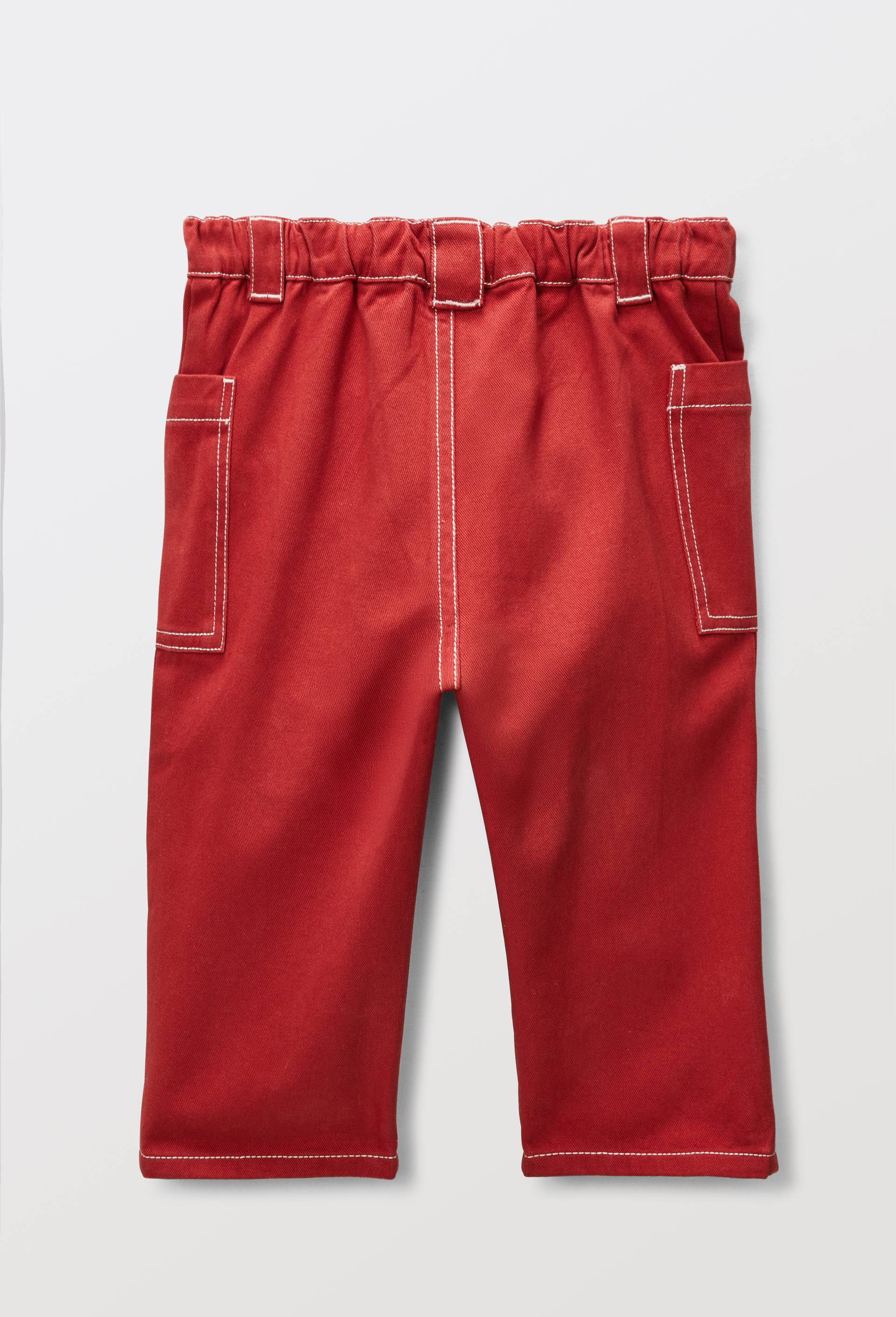 Pantalon taille &eacute;lastique uni en coton, Orange fonc&eacute;, large image number 1