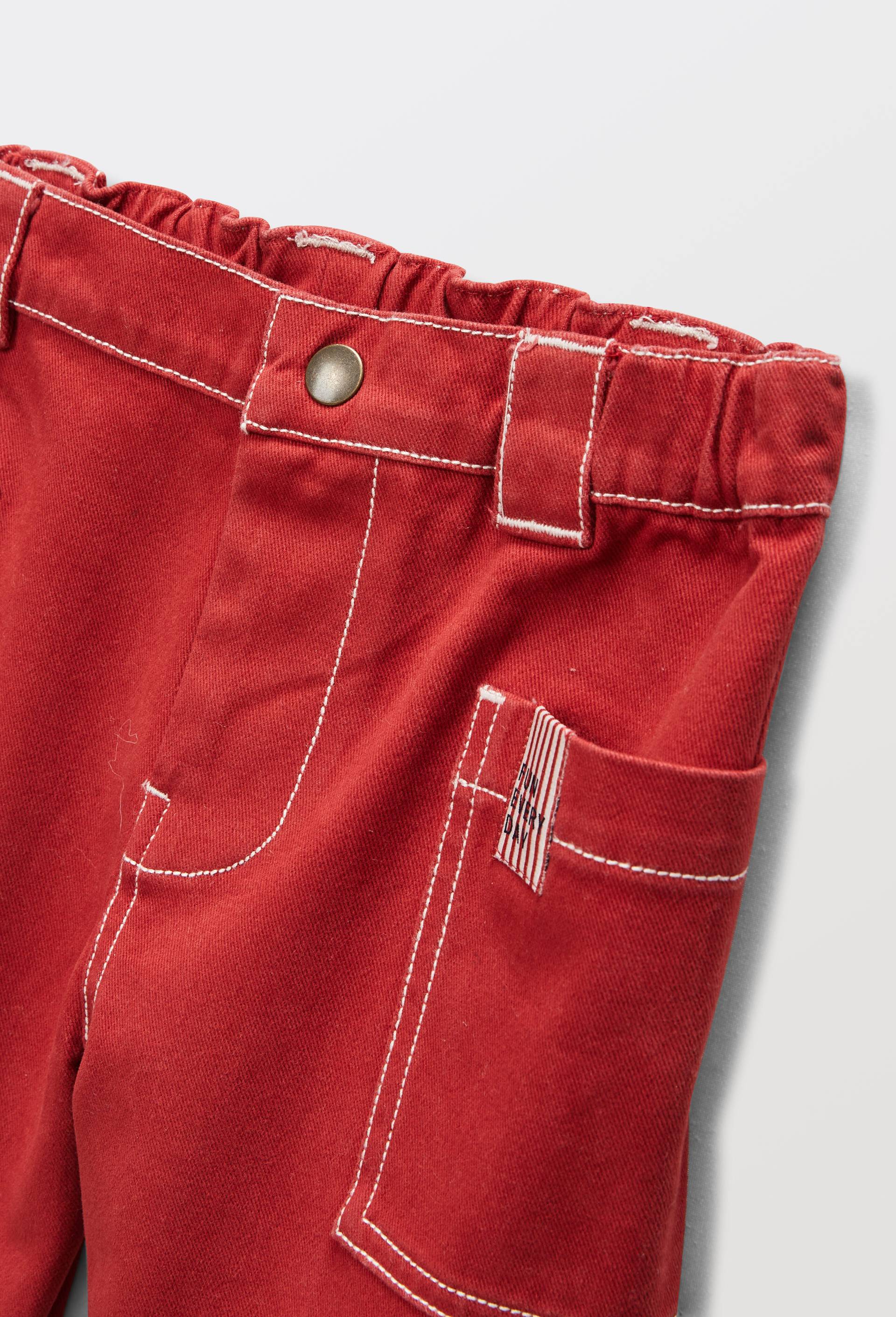 Pantalon taille &eacute;lastique uni en coton, Orange fonc&eacute;, large image number 2.0