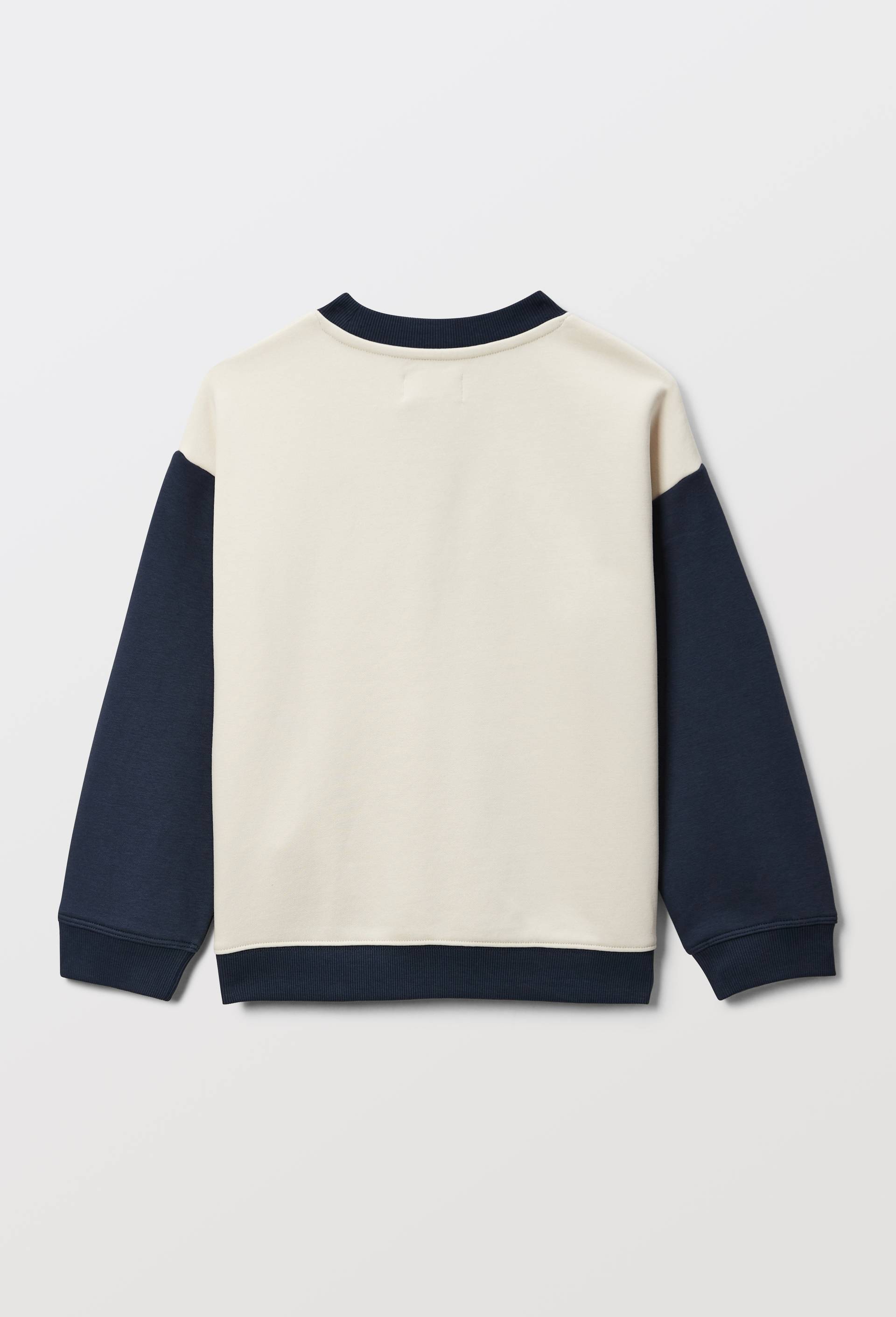 Sweat bicolore imprim&eacute; en coton BIO GOTS, Bleu fonc&eacute;, large image number 3.0
