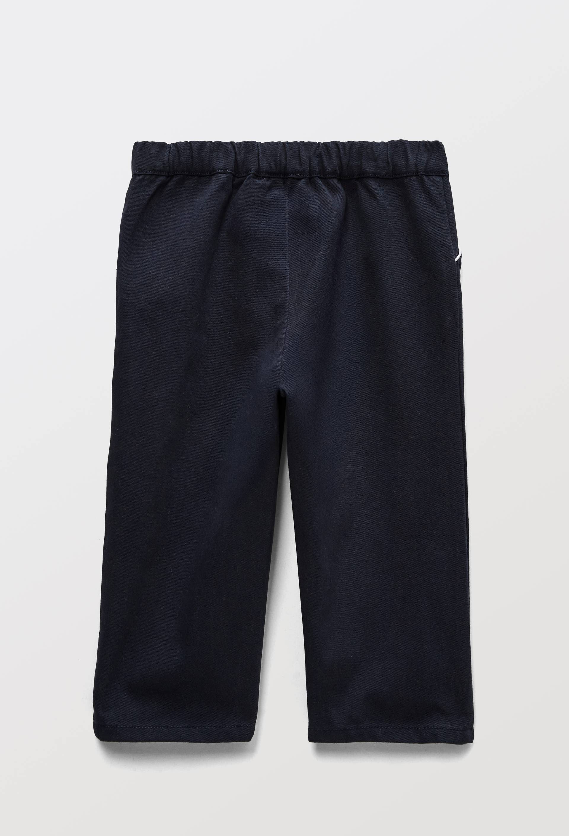 Pantalon taille &eacute;lastique uni en coton, Bleu fonc&eacute;, large image number 1.0