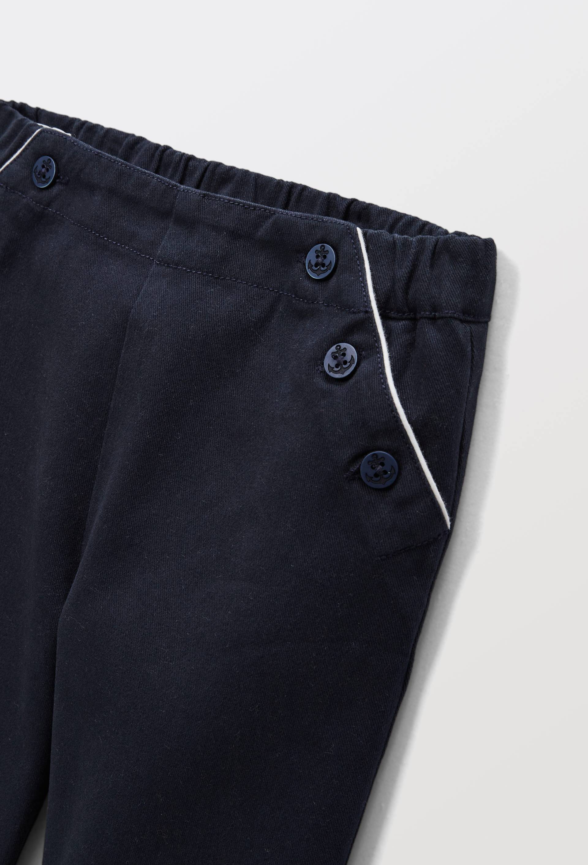 Pantalon taille &eacute;lastique uni en coton, Bleu fonc&eacute;, large image number 2