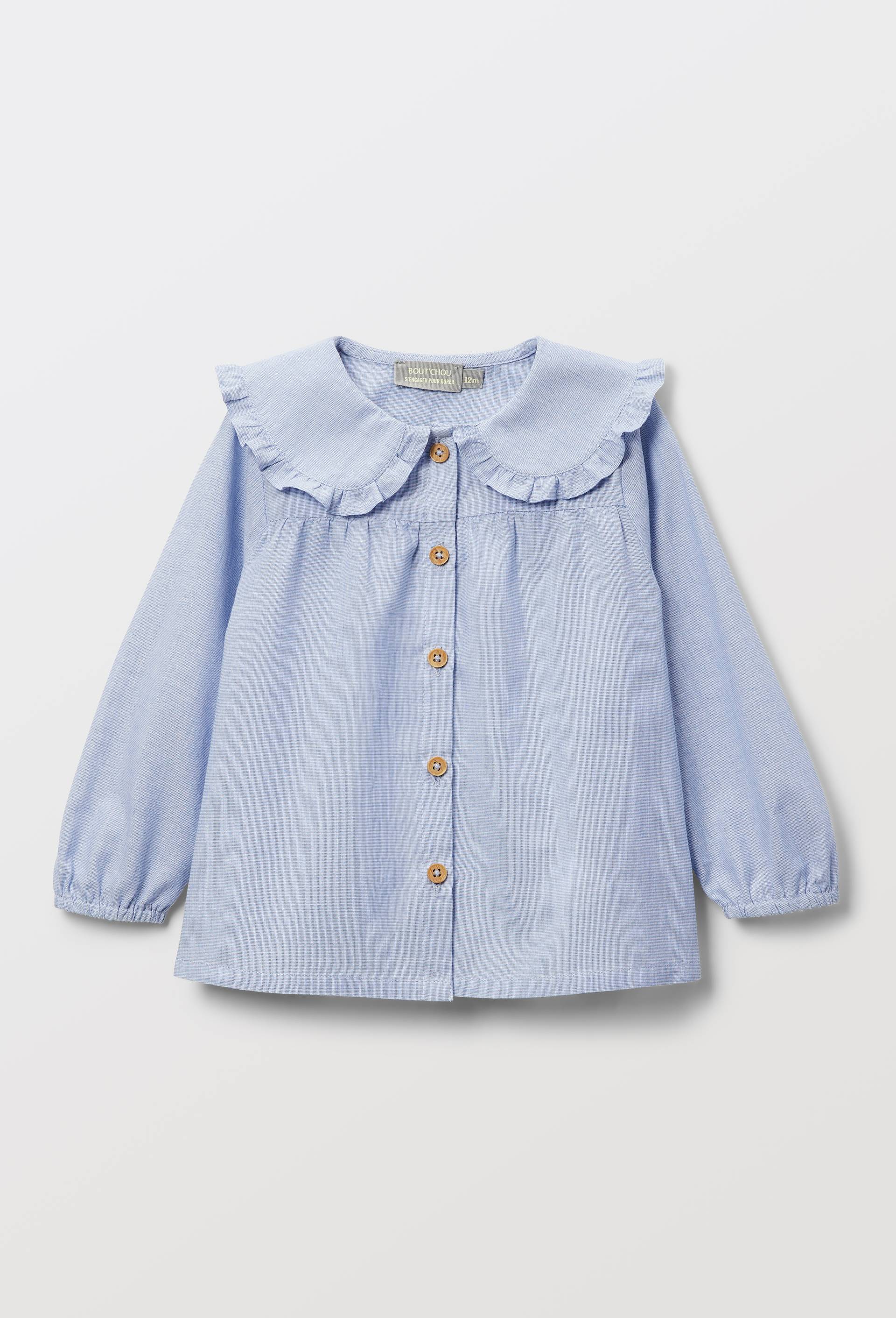 Blouse grand col unie en coton, Bleu, large image number 1
