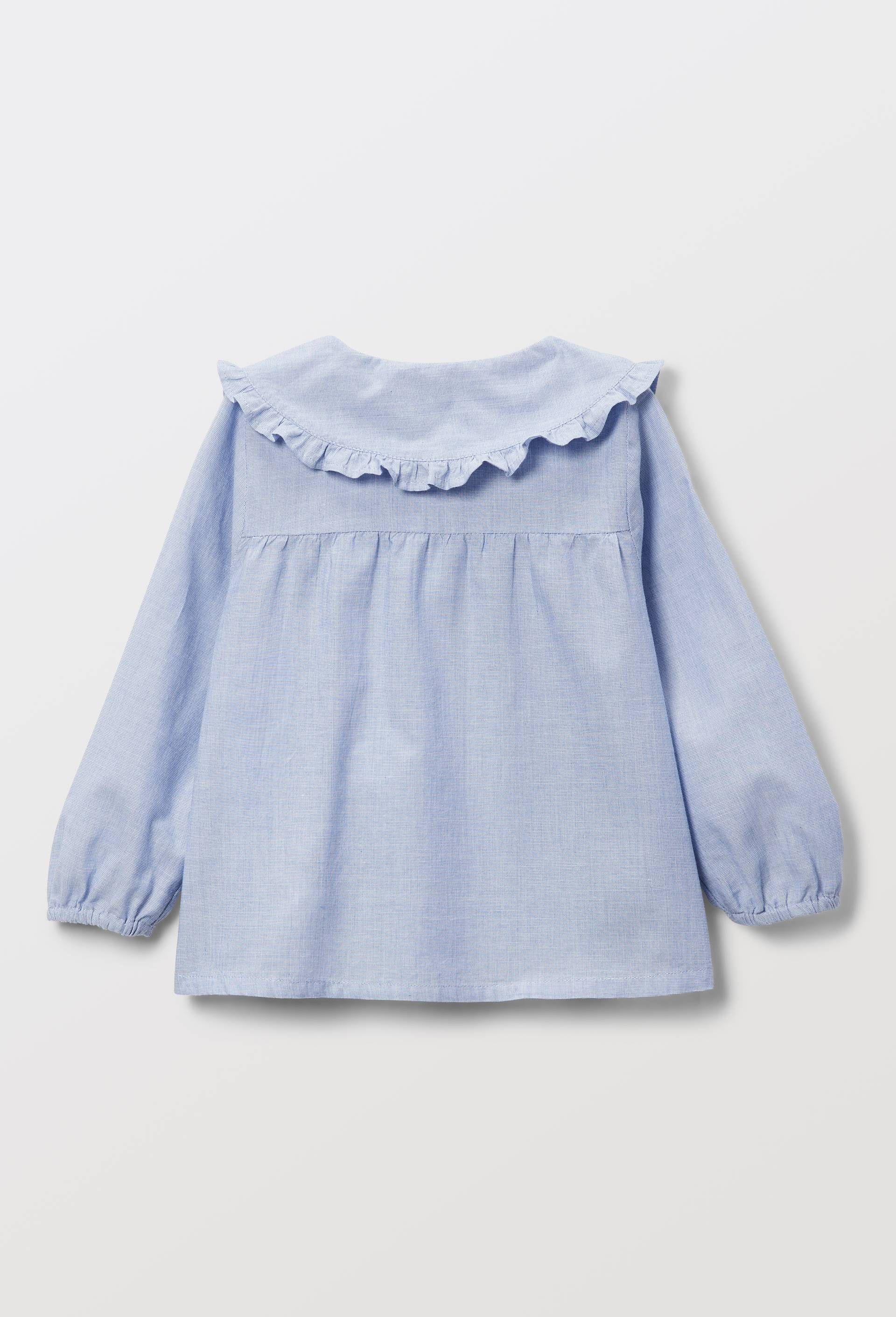 Blouse grand col unie en coton, Bleu, large image number 2