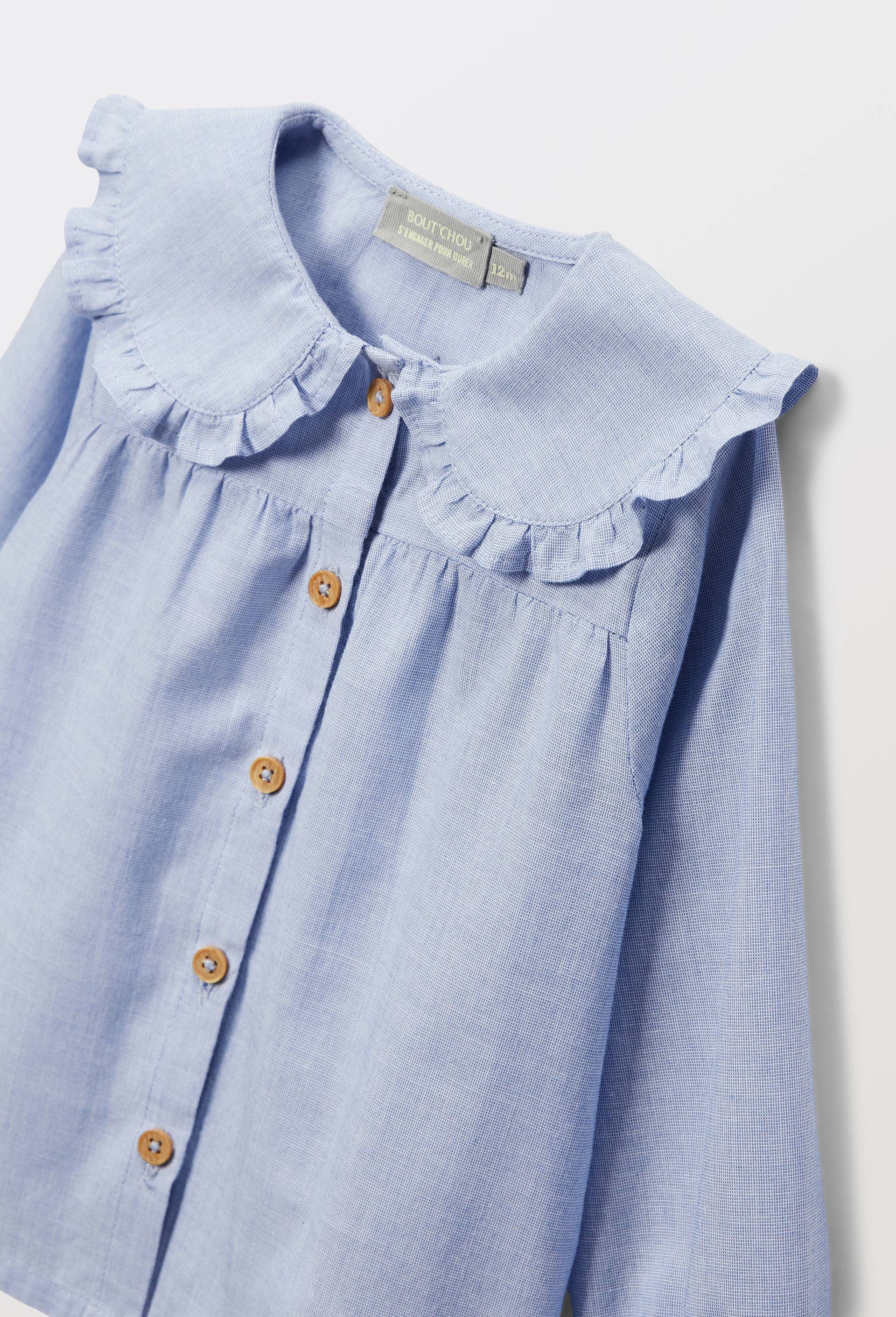 Blouse grand col unie en coton, Bleu, large image number 3.0