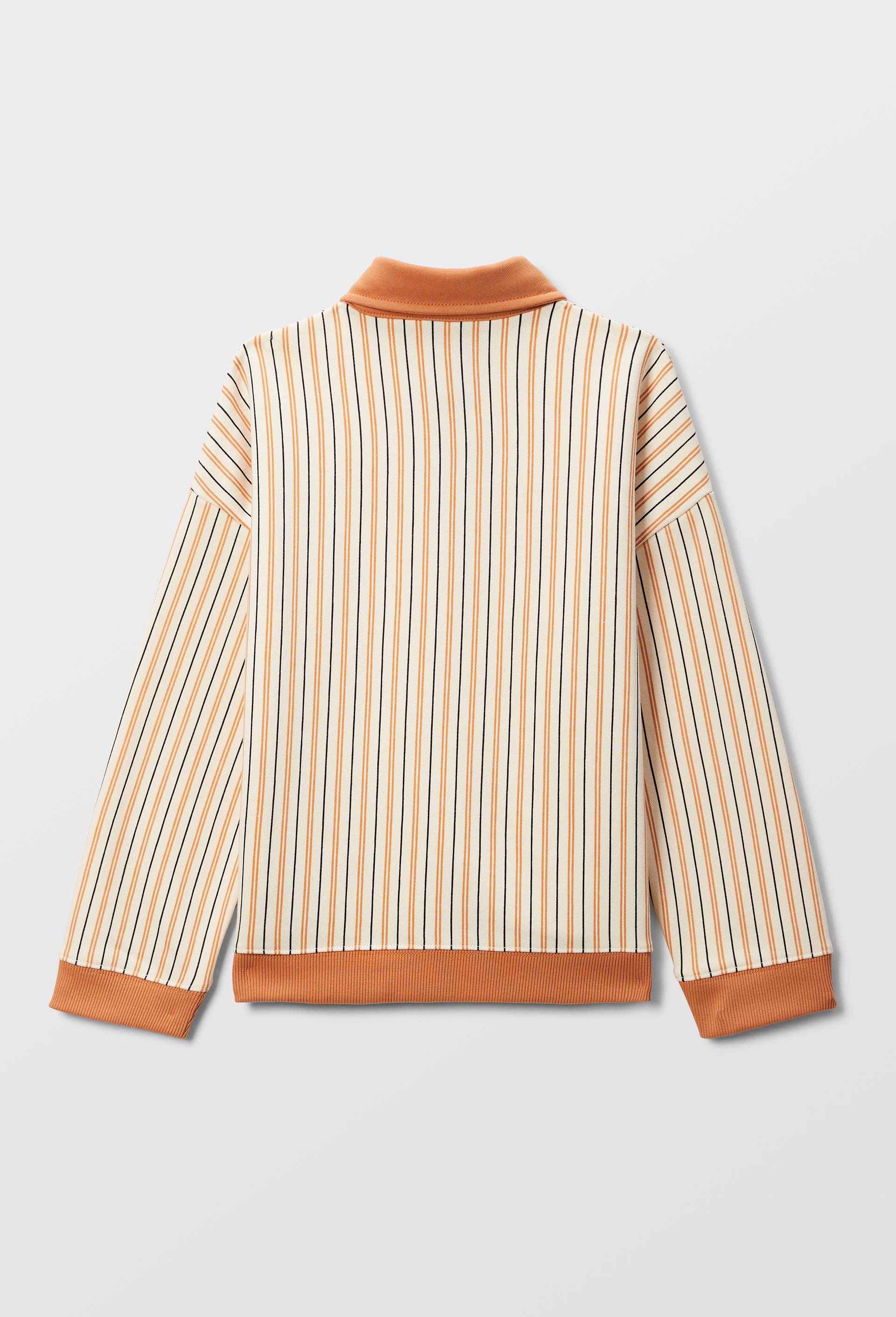 Sweat col polo ray&eacute; contenant du coton BIO GOTS, Orange, large image number 3.0