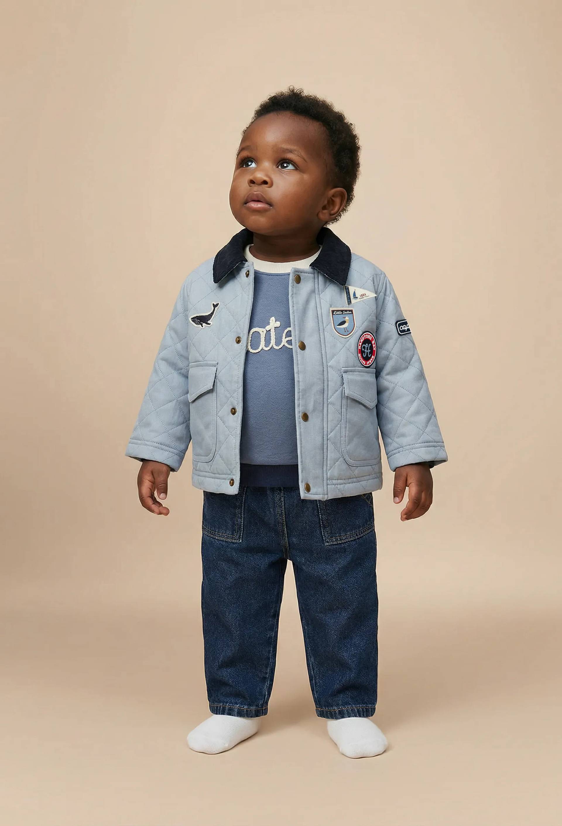 Veste quilt&eacute;e avec badges en coton, Bleu, large image number 0.0