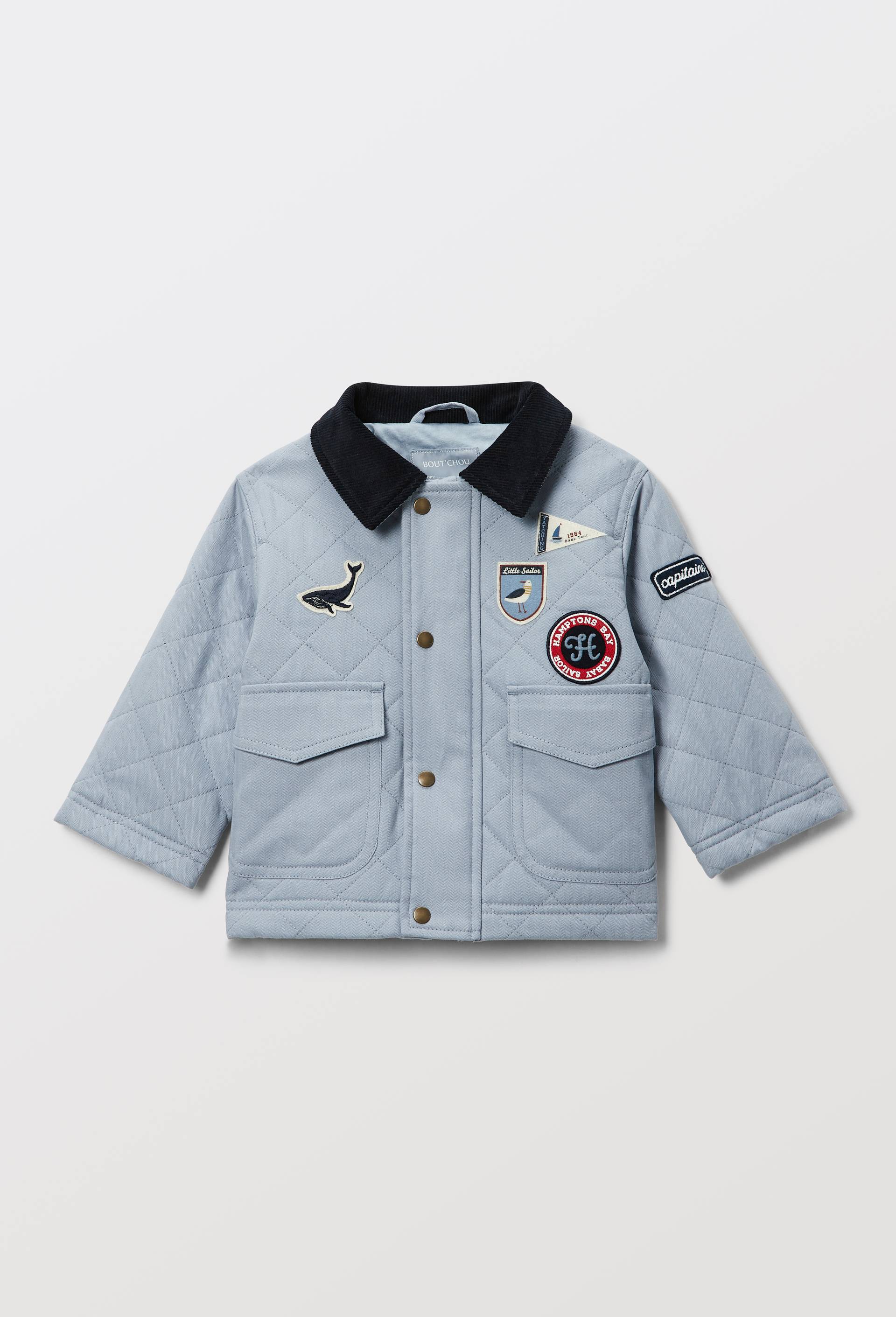 Veste quilt&eacute;e avec badges en coton, Bleu, large image number 1.0