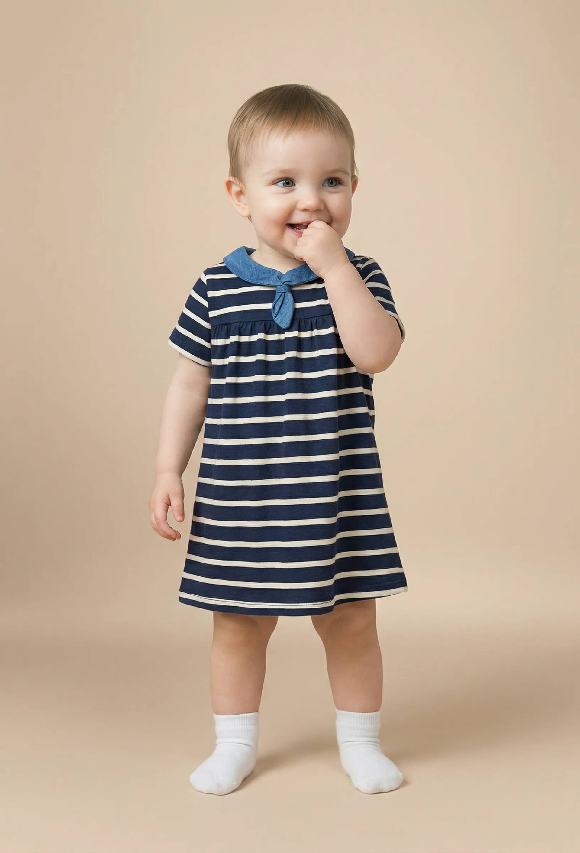 Robe ray&eacute;e en coton BIO GOTS, Bleu fonc&eacute;, large image number 0
