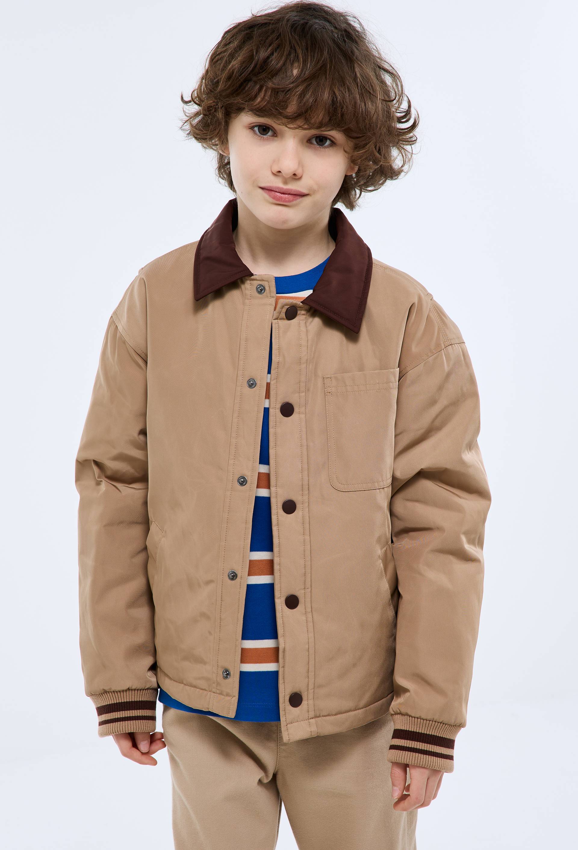 Veste col contrast&eacute; en nylon, Brun clair, large image number 1.0