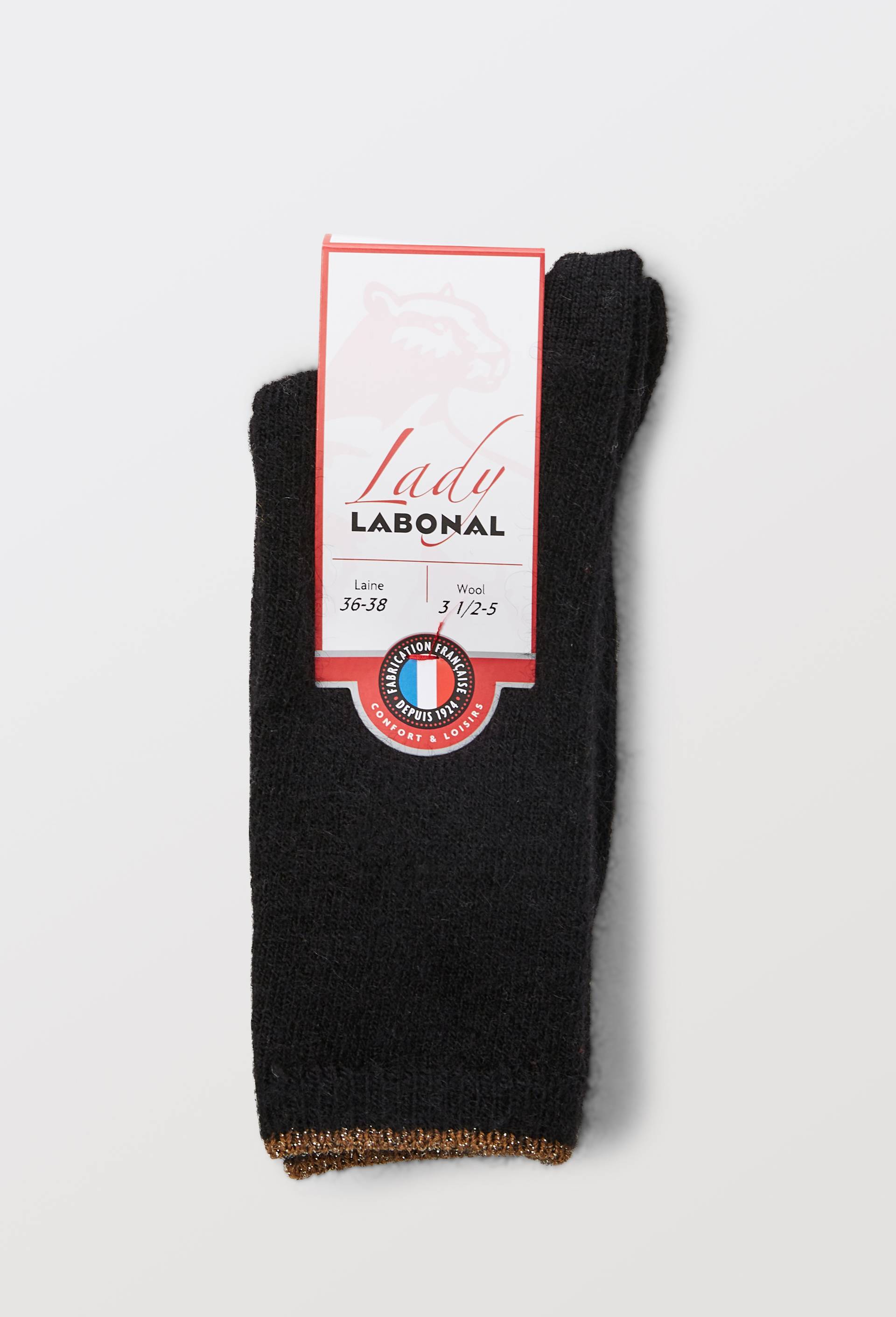 Paire de chaussettes fantaisies en laine avec du lurex Labonal, Noir, large image number 3