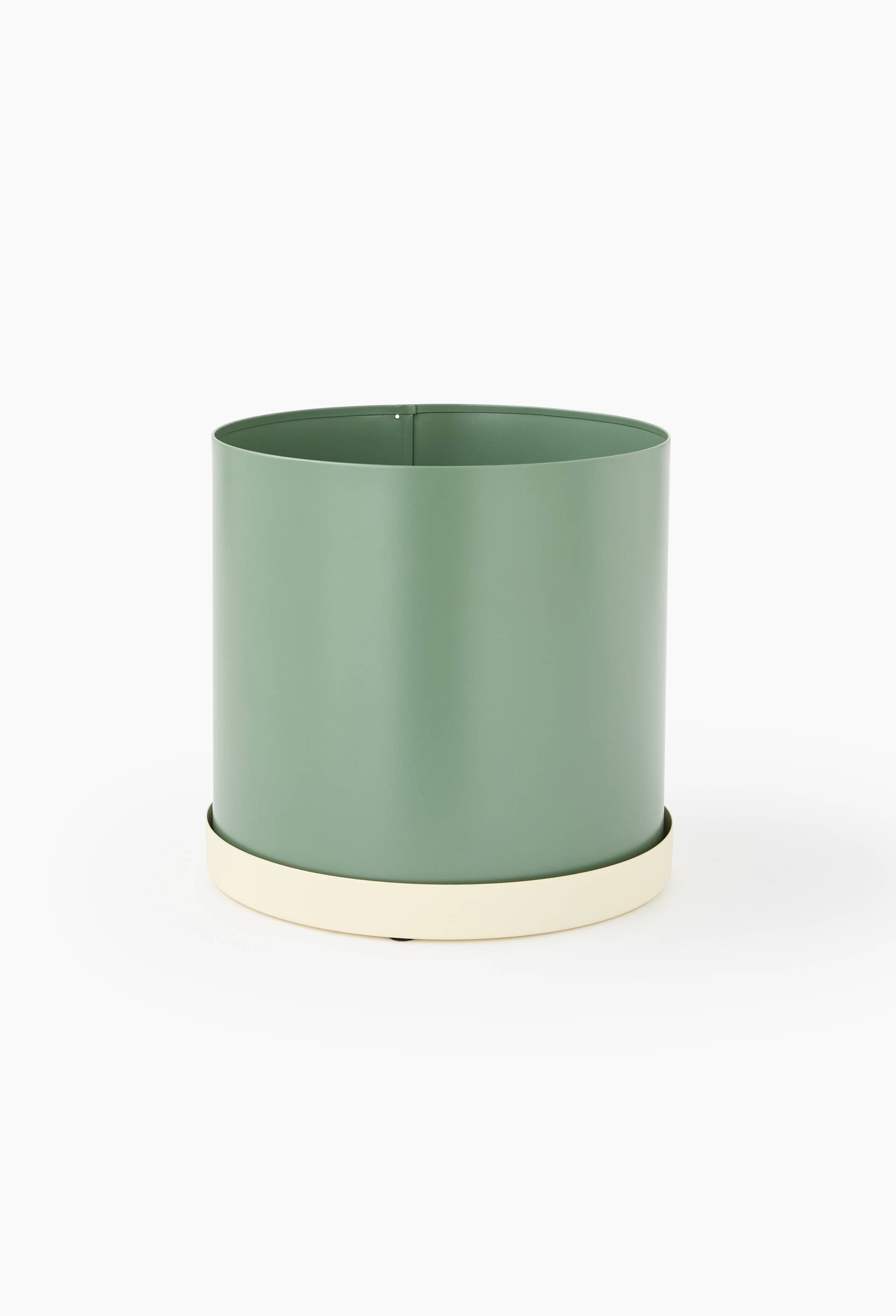 Pot rond en m&eacute;tal bicolore taille M, 22x22x20 cm,  en m&eacute;tal, Vert fonc&eacute;, large image number 0.0
