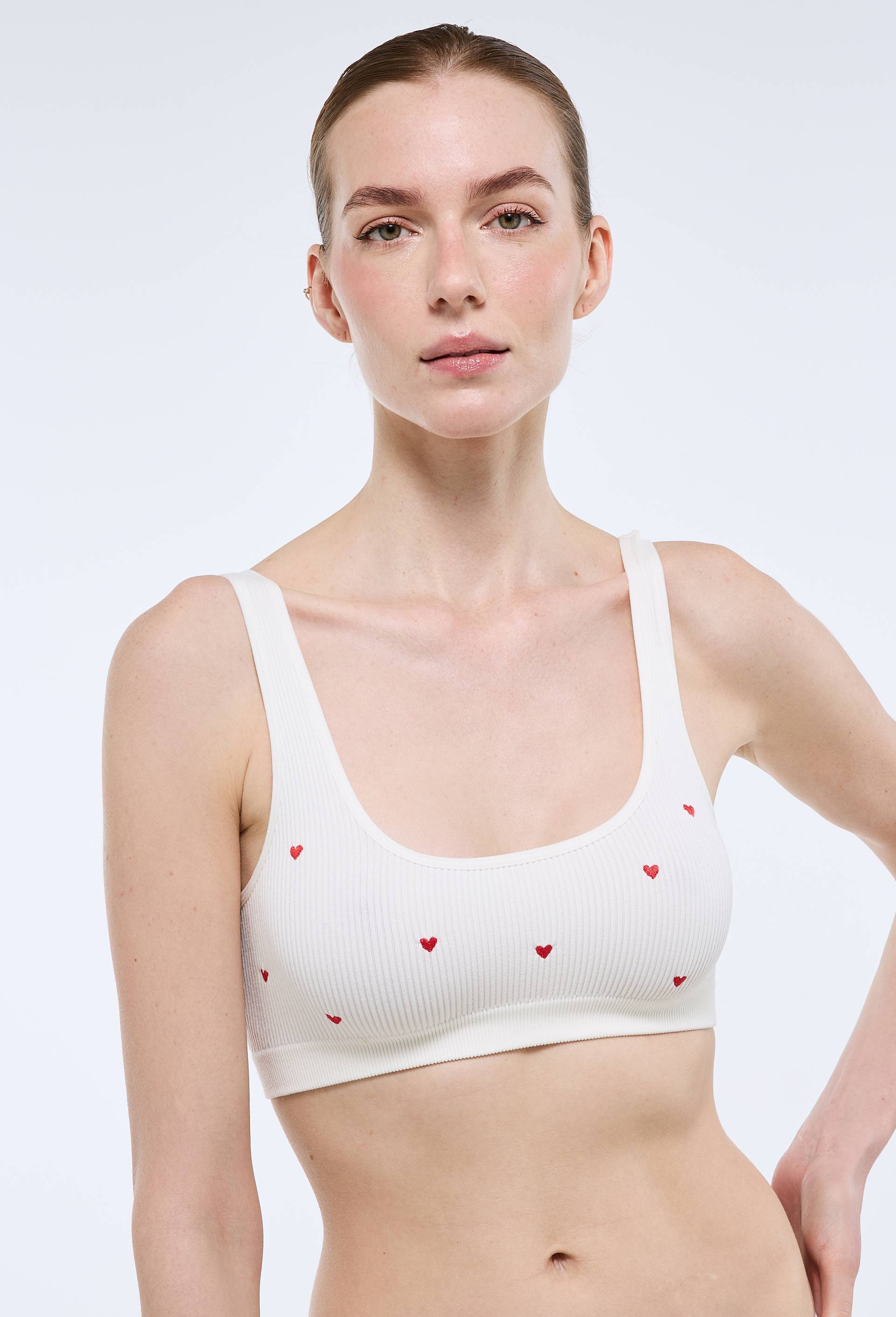 Brassi&egrave;re sans coutures DAISY avec broderie, Ecru, large image number 0