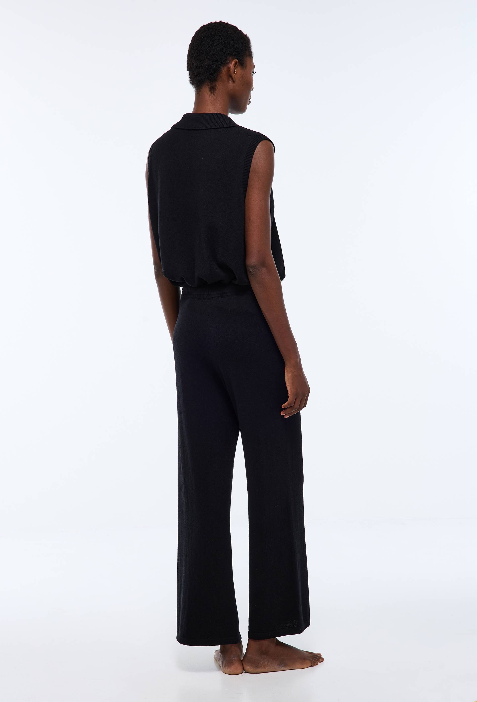Pantalon large uni en coton et laine, Noir, large image number 1