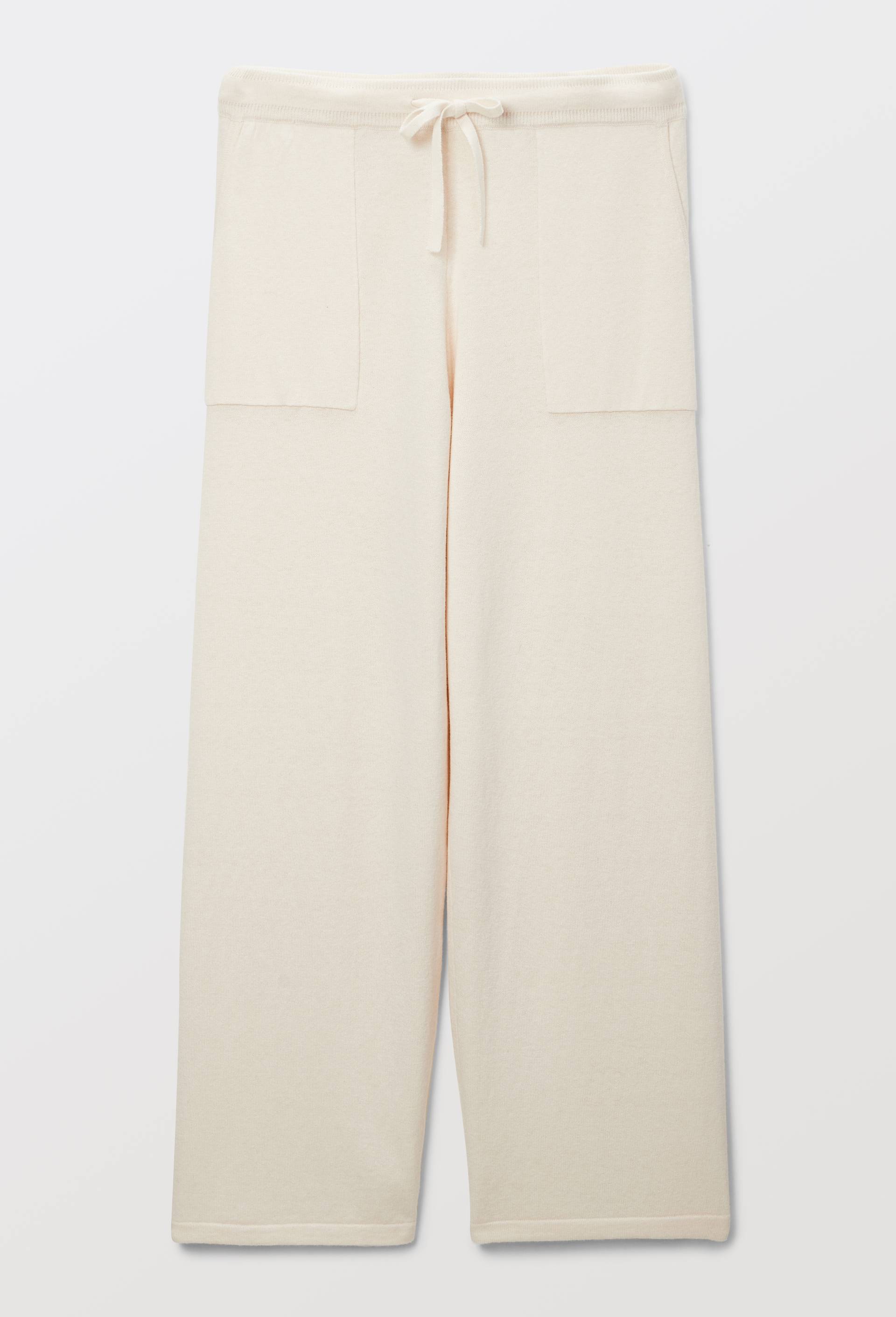 Pantalon large uni en coton et laine, Ecru, large image number 2