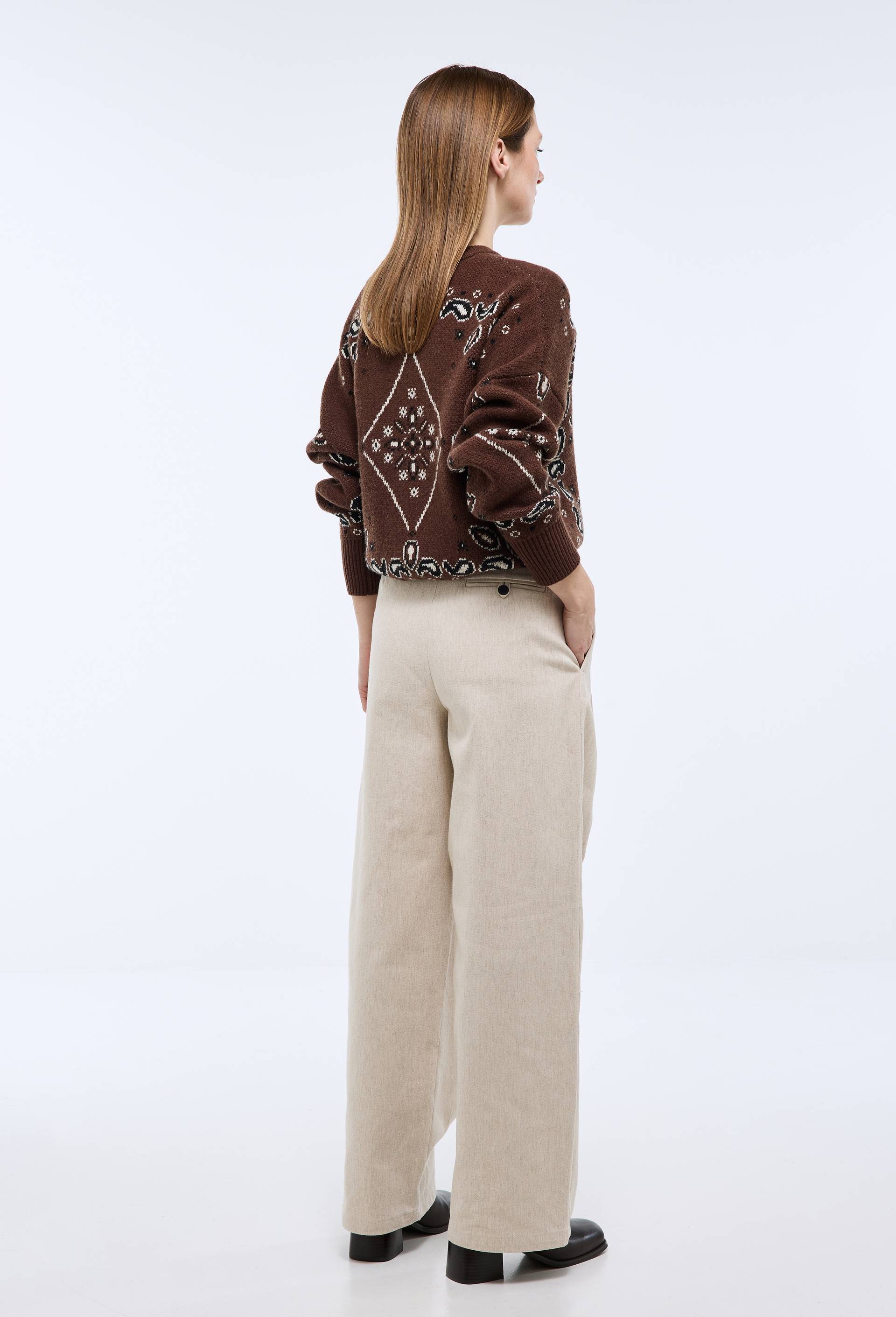 Pantalon &agrave; plis contenant du coton, Ecru, large image number 1