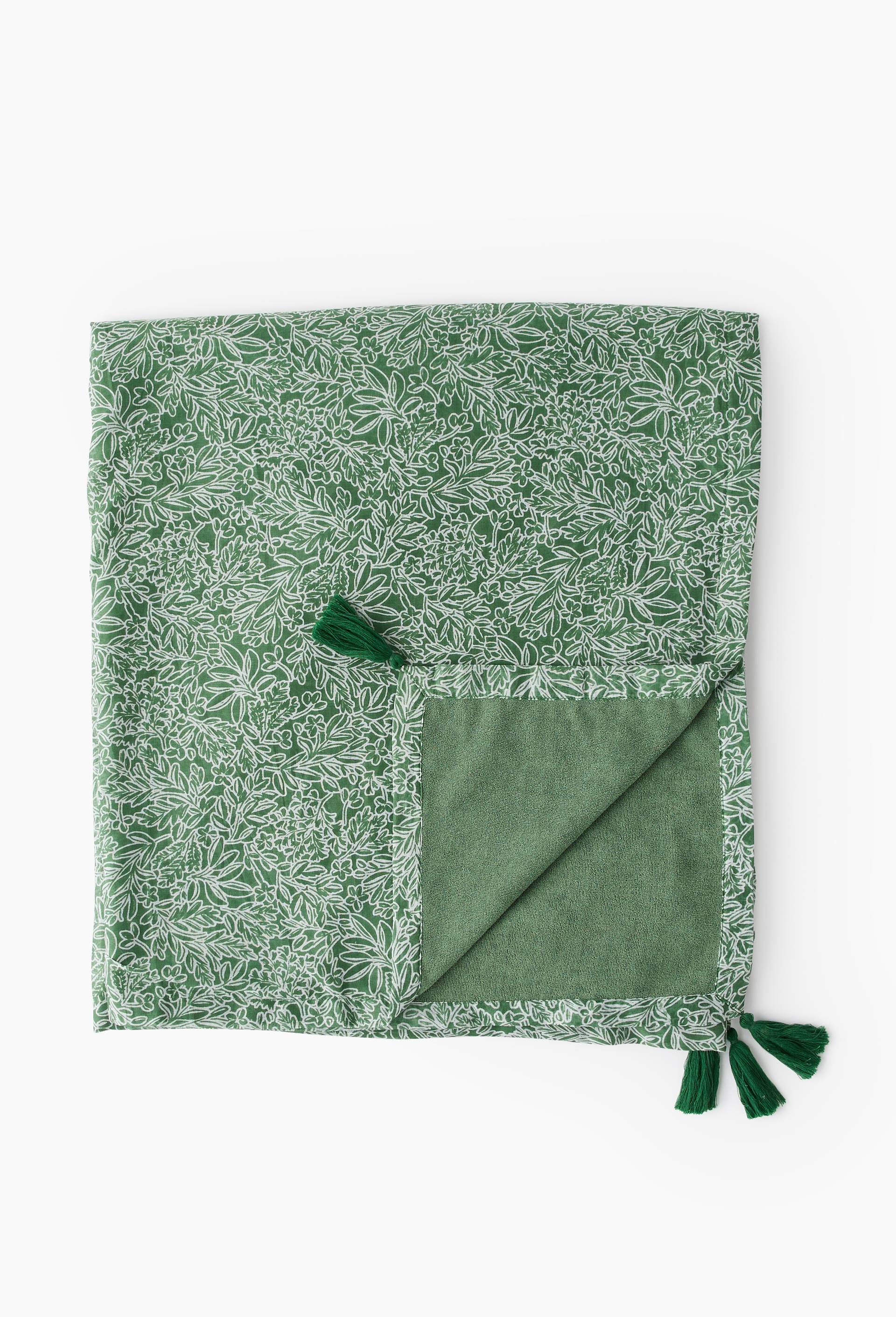Fouta imprim&eacute;e, 100x180cm, enveloppe ext&eacute;rieure : 100% coton bio, doublure : 100% polyester, Vert, large image number 0