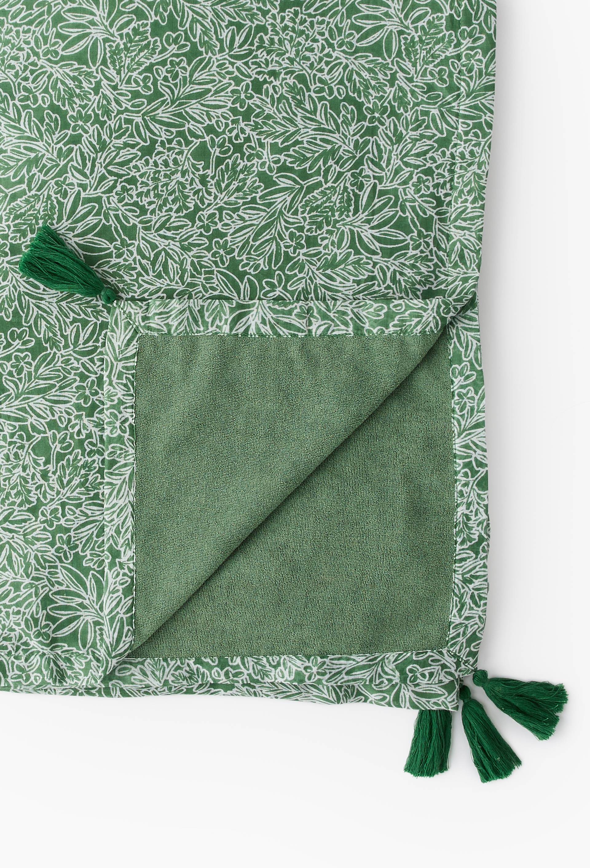 Fouta imprim&eacute;e, 100x180cm, enveloppe ext&eacute;rieure : 100% coton bio, doublure : 100% polyester, Vert, large image number 2.0