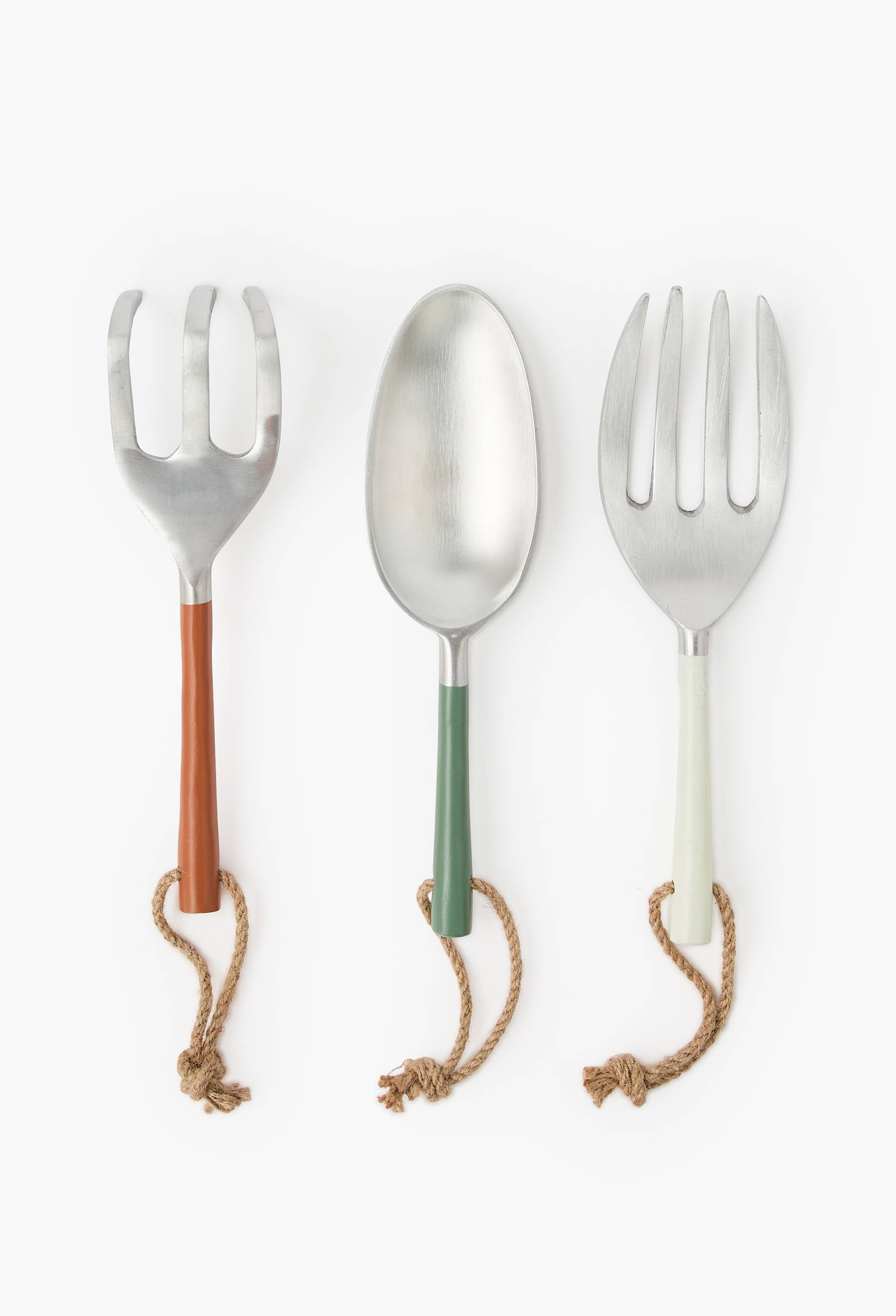 Set de 3 outils &agrave; manche color&eacute;, 23 cm, en aluminium et jute, Rouge fonc&eacute;, large image number 1