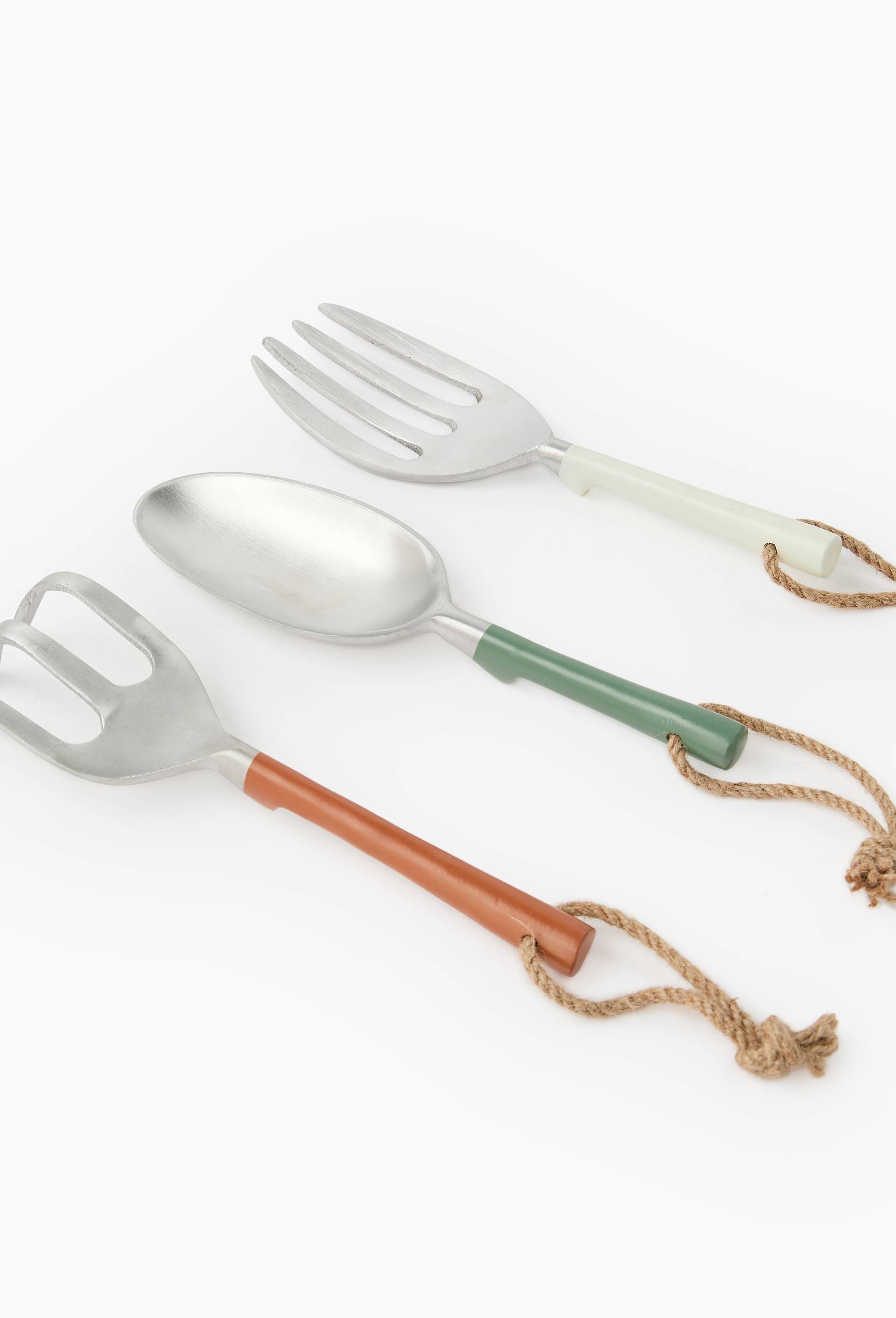 Set de 3 outils &agrave; manche color&eacute;, 23 cm, en aluminium et jute, Rouge fonc&eacute;, large image number 2