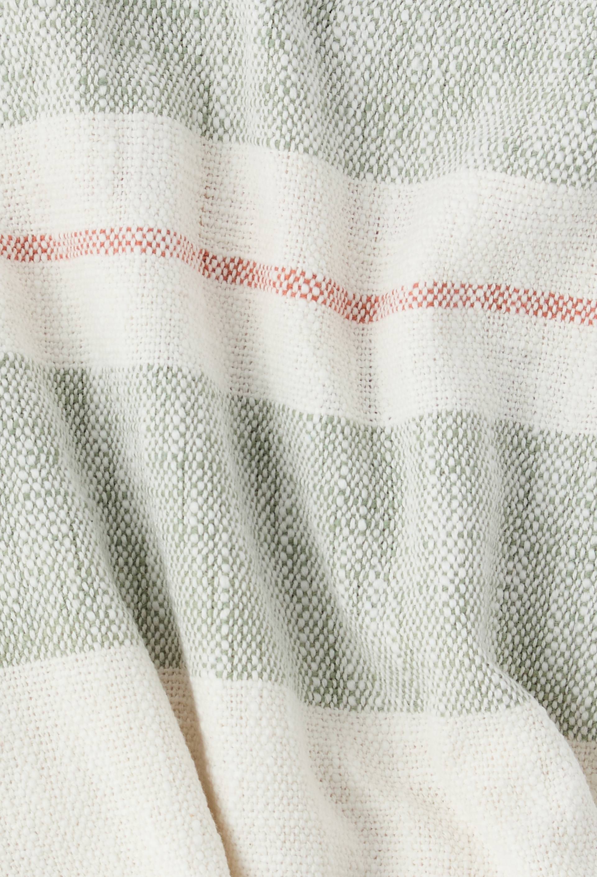 Plaid ray&eacute; avec franges, 130x170cm, 100% coton, Vert, large image number 2