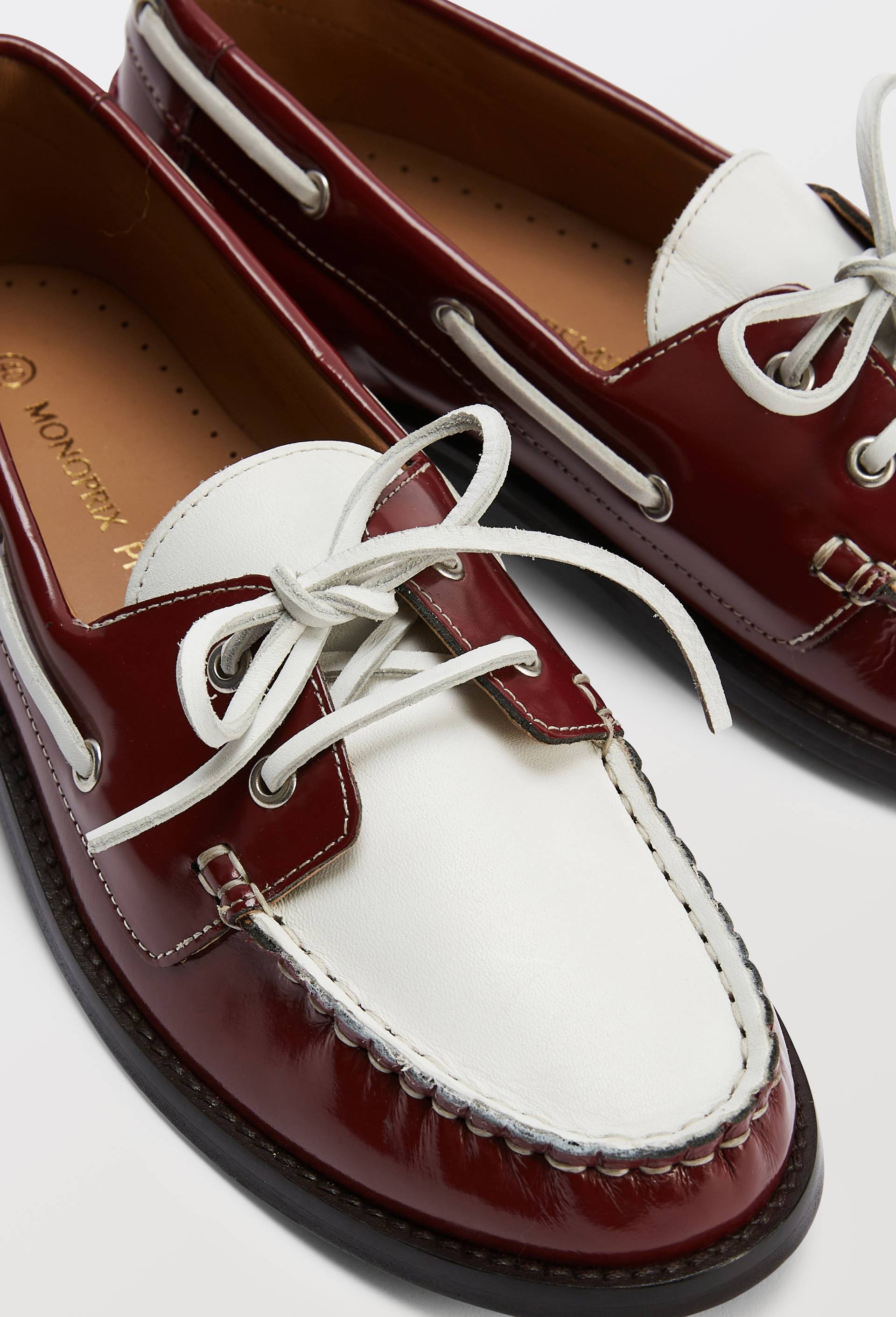 Chaussures bateau &agrave; lacets en cuir, Rouge fonc&eacute;, large image number 3