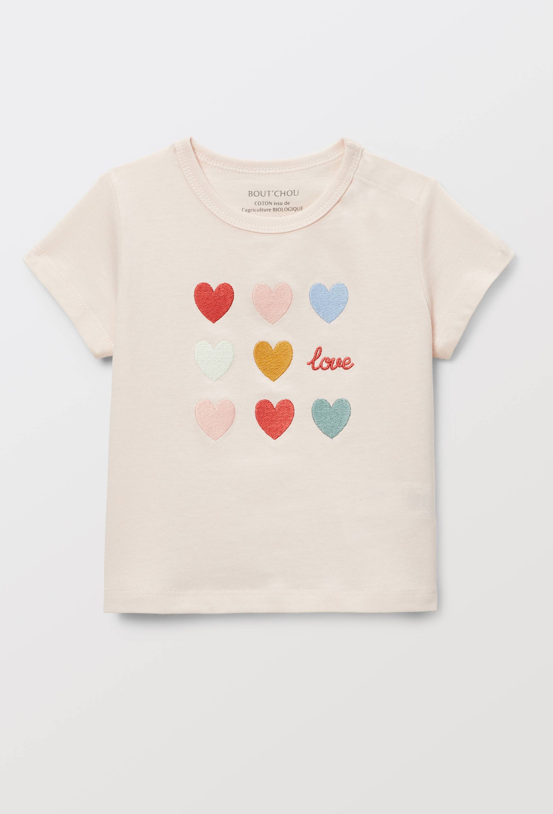 T-shirt manches courtes brod&eacute; en coton BIO GOTS, Rose clair, large image number 0.0