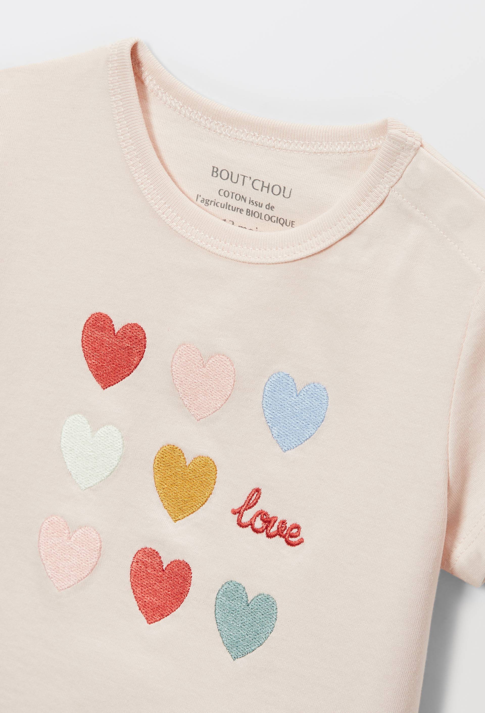 T-shirt manches courtes brod&eacute; en coton BIO GOTS, Rose clair, large image number 2.0