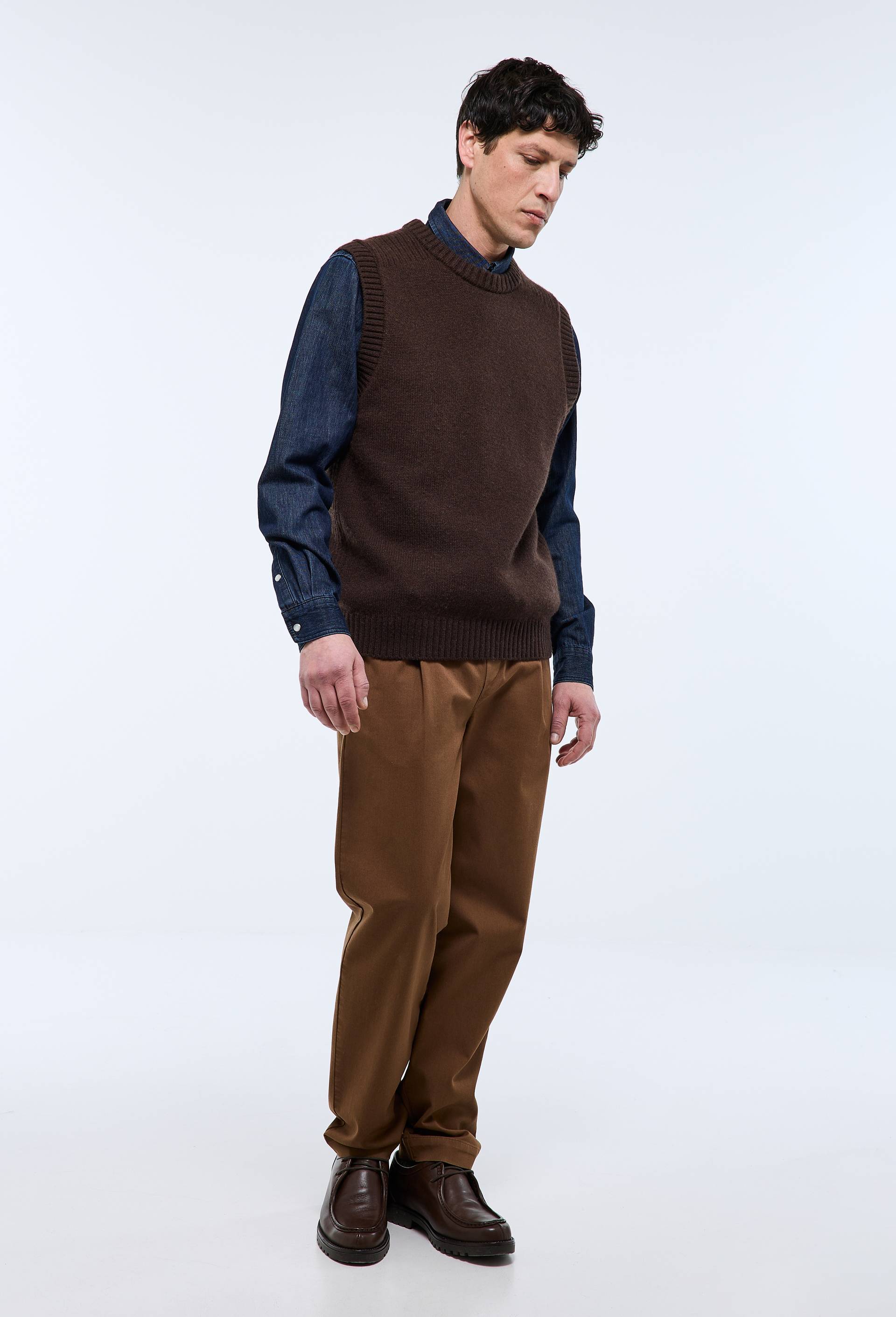 Pantalon &agrave; plis taille &eacute;lastiqu&eacute;e, Brun fonc&eacute;, large image number 1