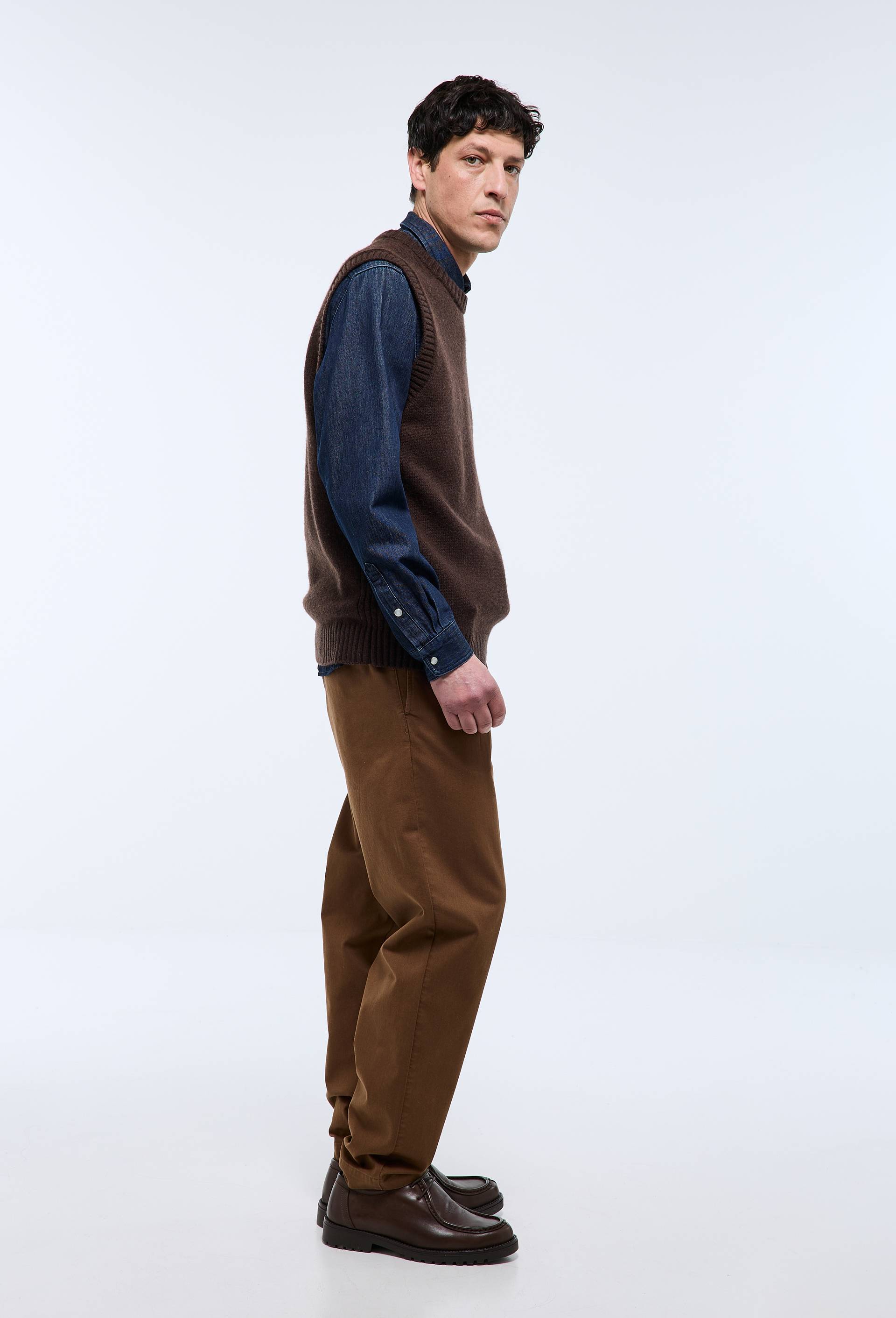 Pantalon &agrave; plis taille &eacute;lastiqu&eacute;e, Brun fonc&eacute;, large image number 2.0