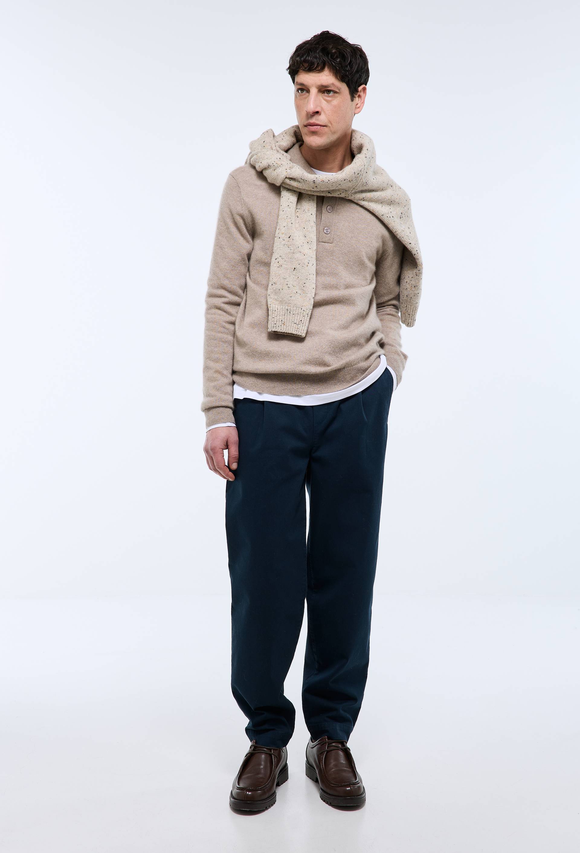 Pantalon &agrave; plis taille &eacute;lastiqu&eacute;e, Bleu fonc&eacute;, swatch image