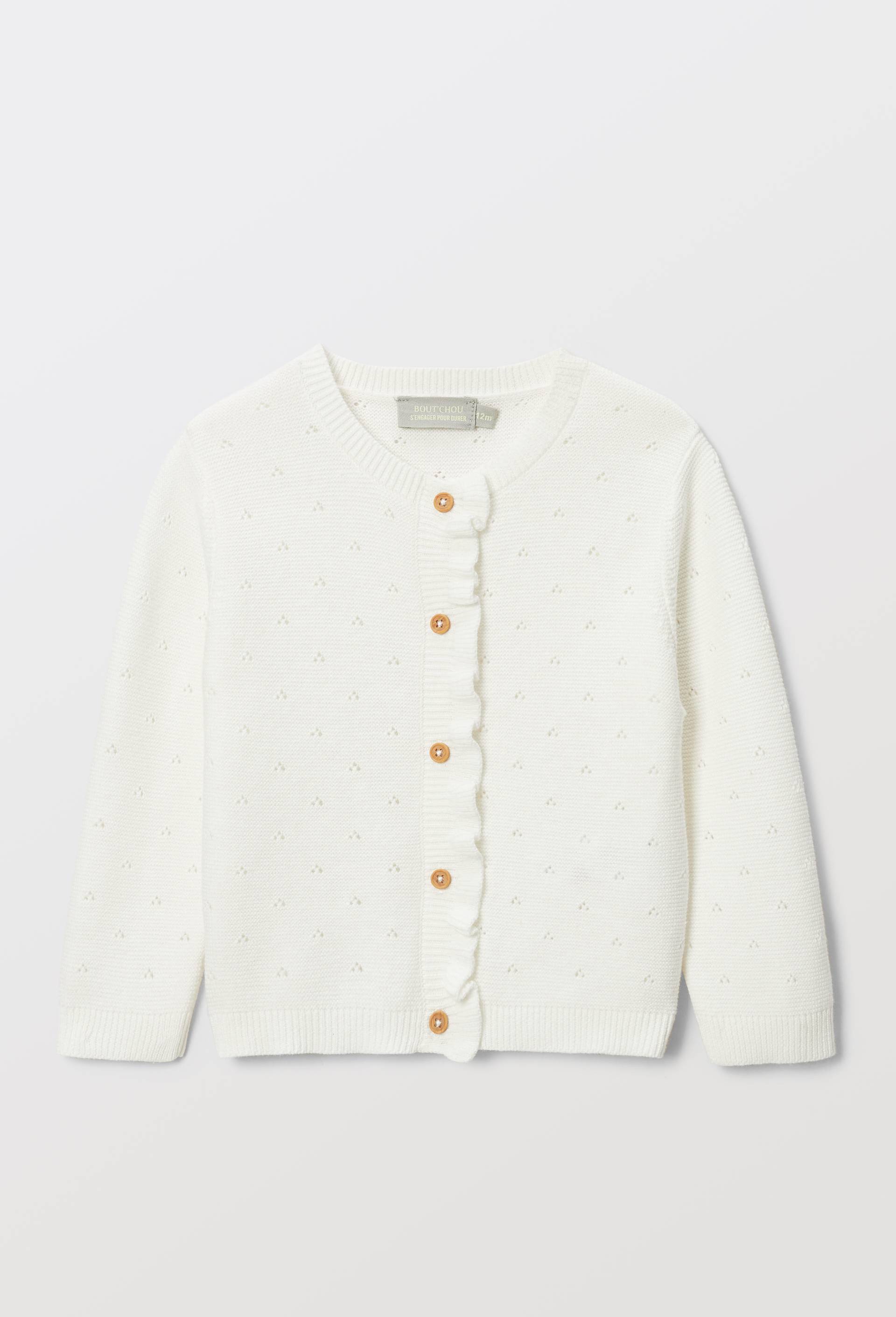 Cardigan tricot fantaisie en coton, Ecru, large image number 0