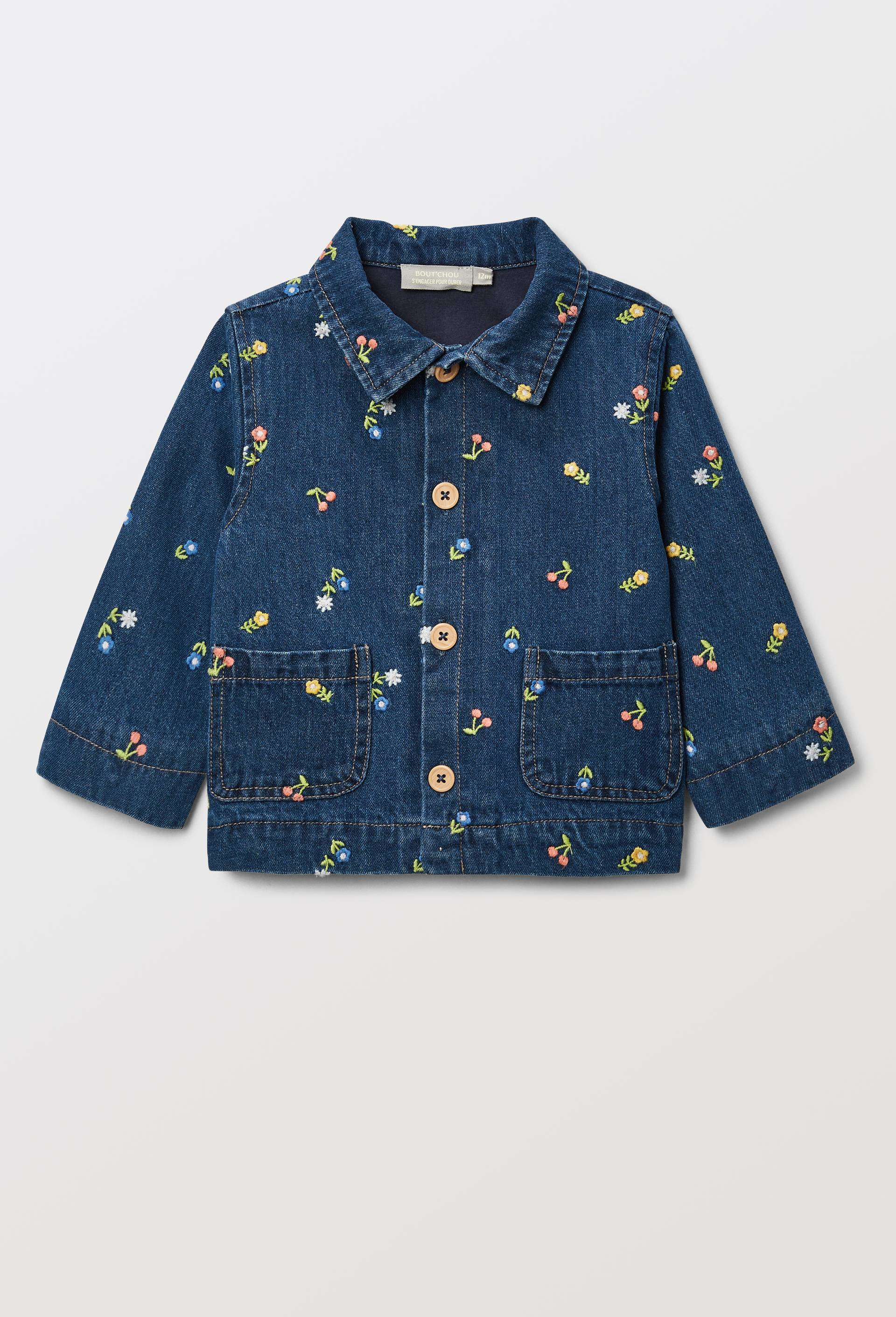 Veste denim brod&eacute;e en coton BIO GOTS, Bleu fonc&eacute;, large image number 0