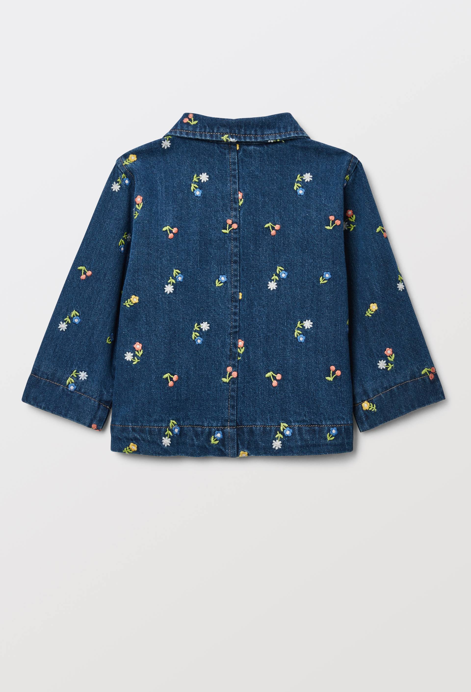 Veste denim brod&eacute;e en coton BIO GOTS, Bleu fonc&eacute;, large image number 1