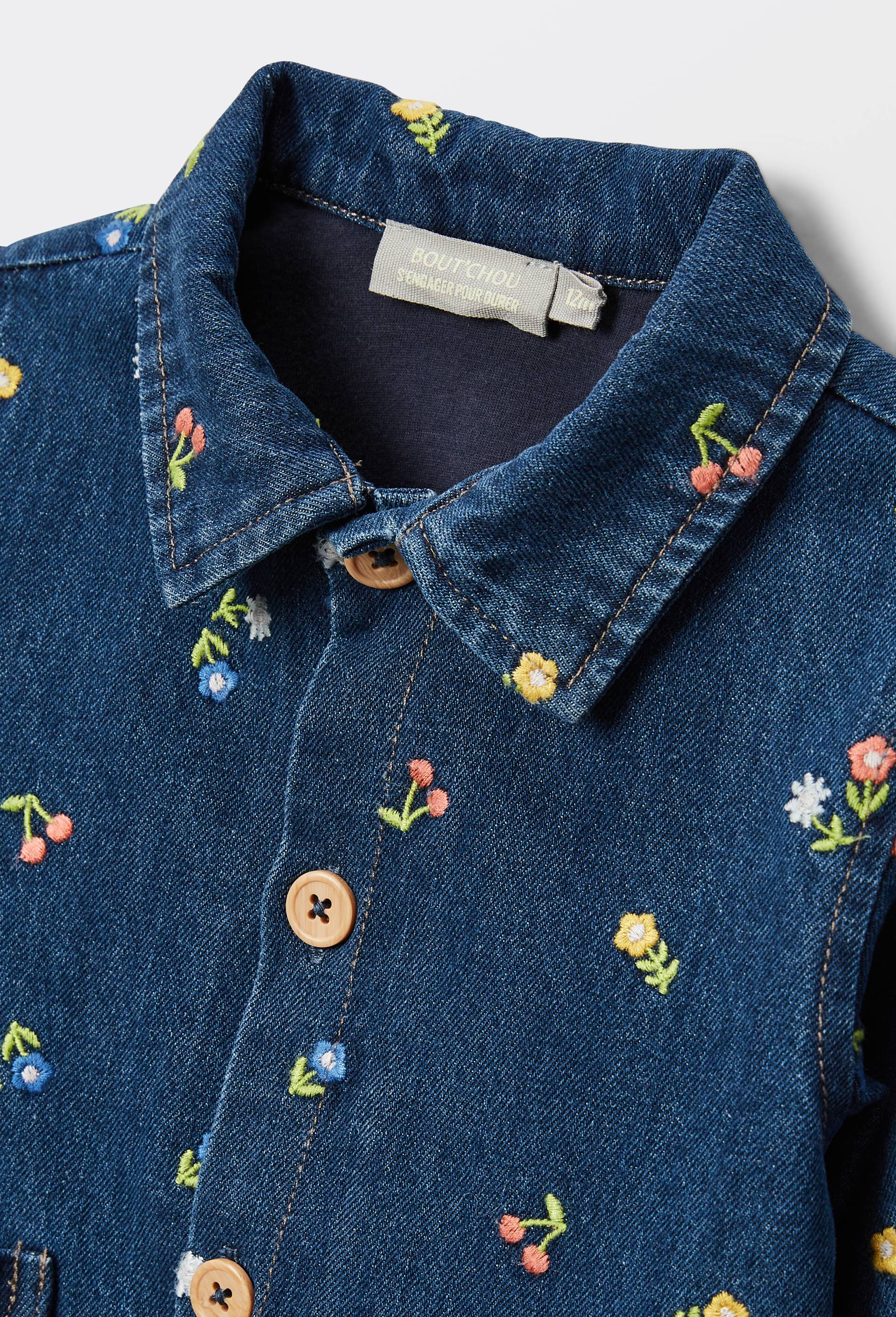 Veste denim brod&eacute;e en coton BIO GOTS, Bleu fonc&eacute;, large image number 2.0