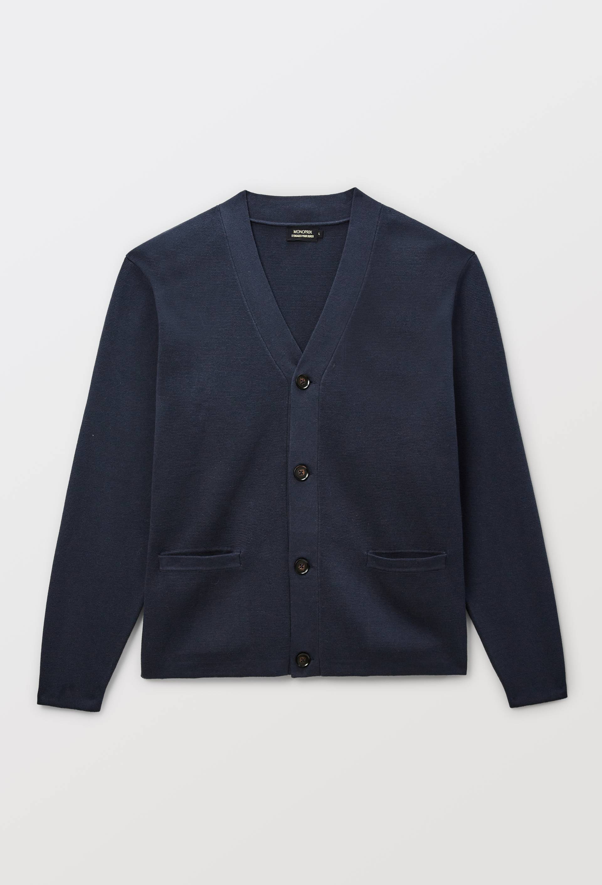 Gilet boutonn&eacute; en coton, Bleu fonc&eacute;, large image number 3