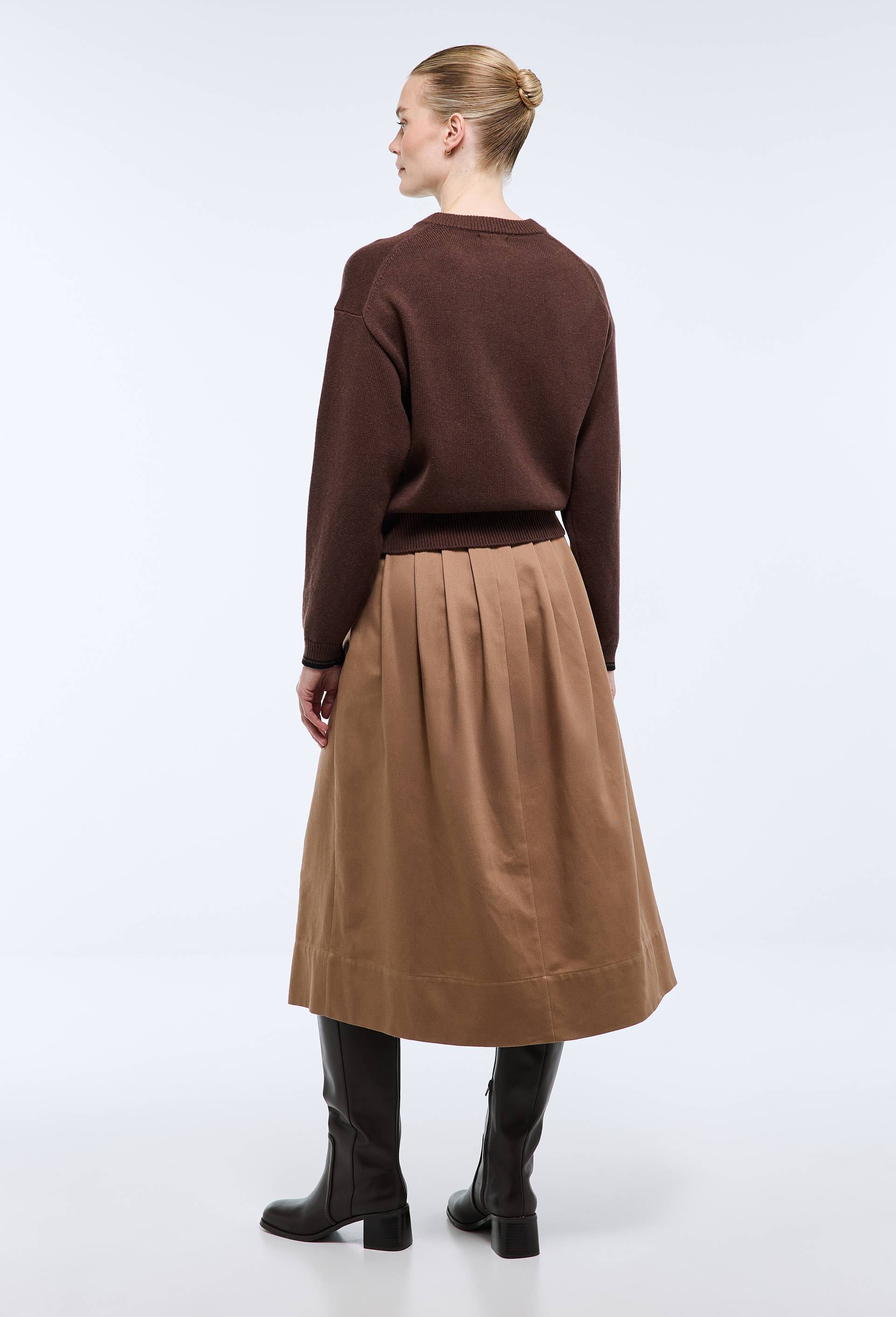 Jupe midi pliss&eacute;e en coton, Beige, large image number 1