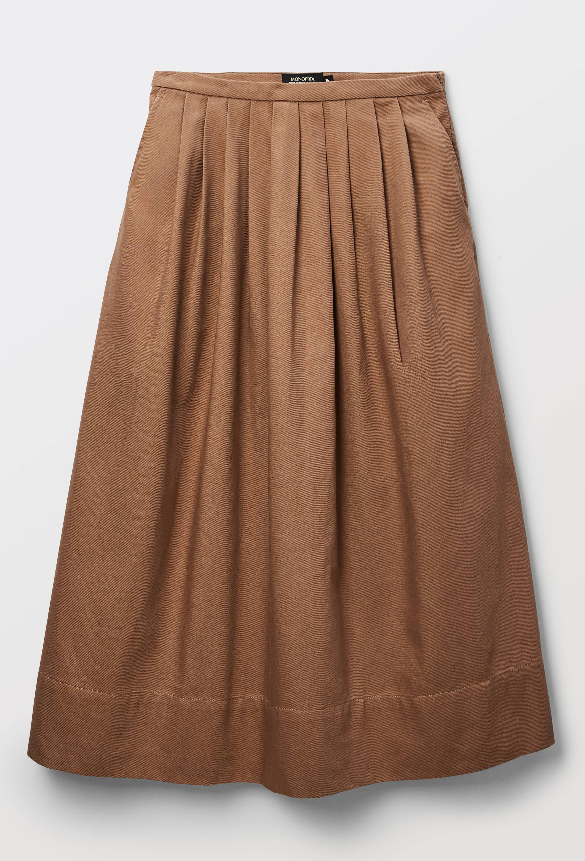 Jupe midi pliss&eacute;e en coton, Beige, large image number 2.0