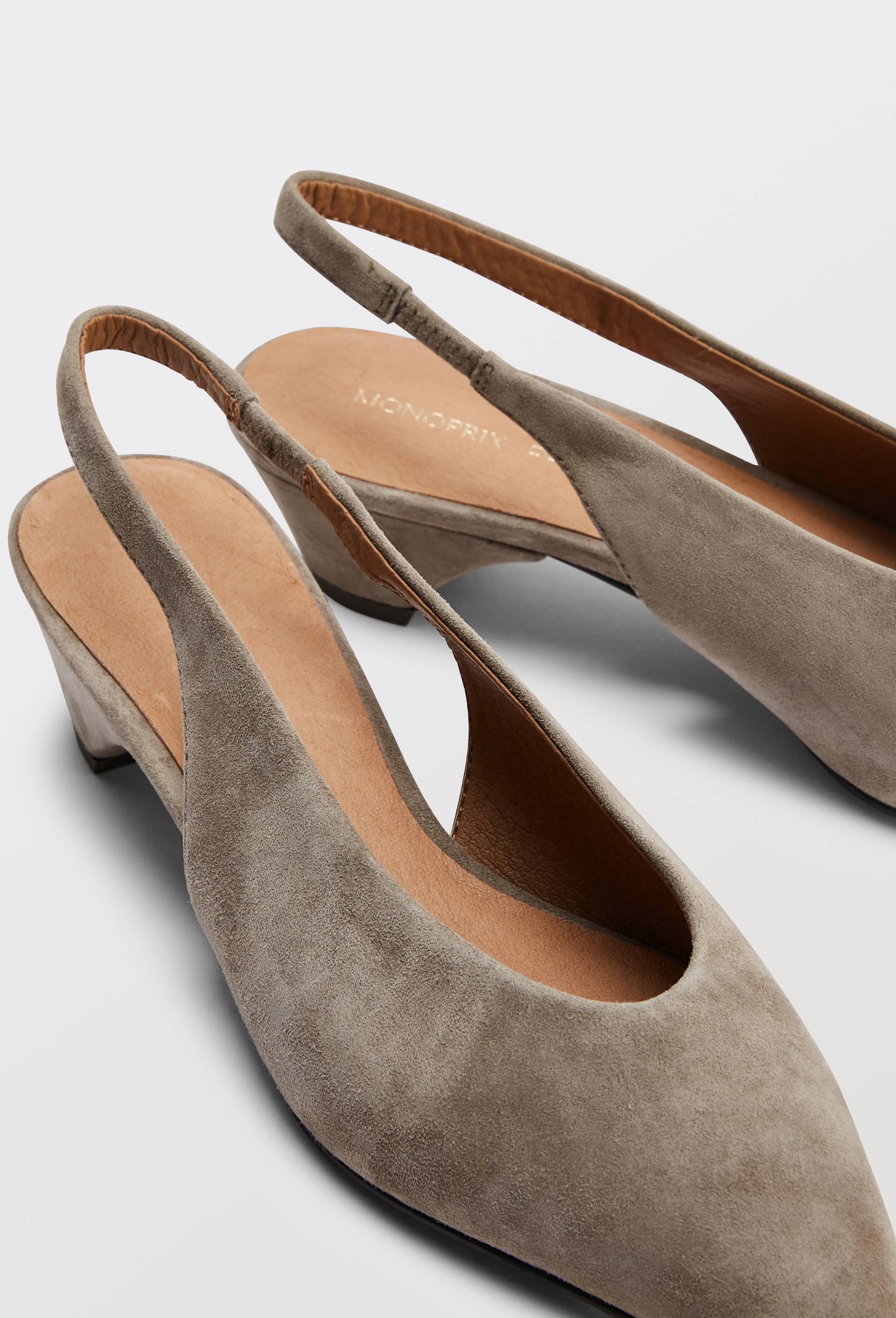 Slingback en cro&ucirc;te de cuir, Beige, large image number 3.0