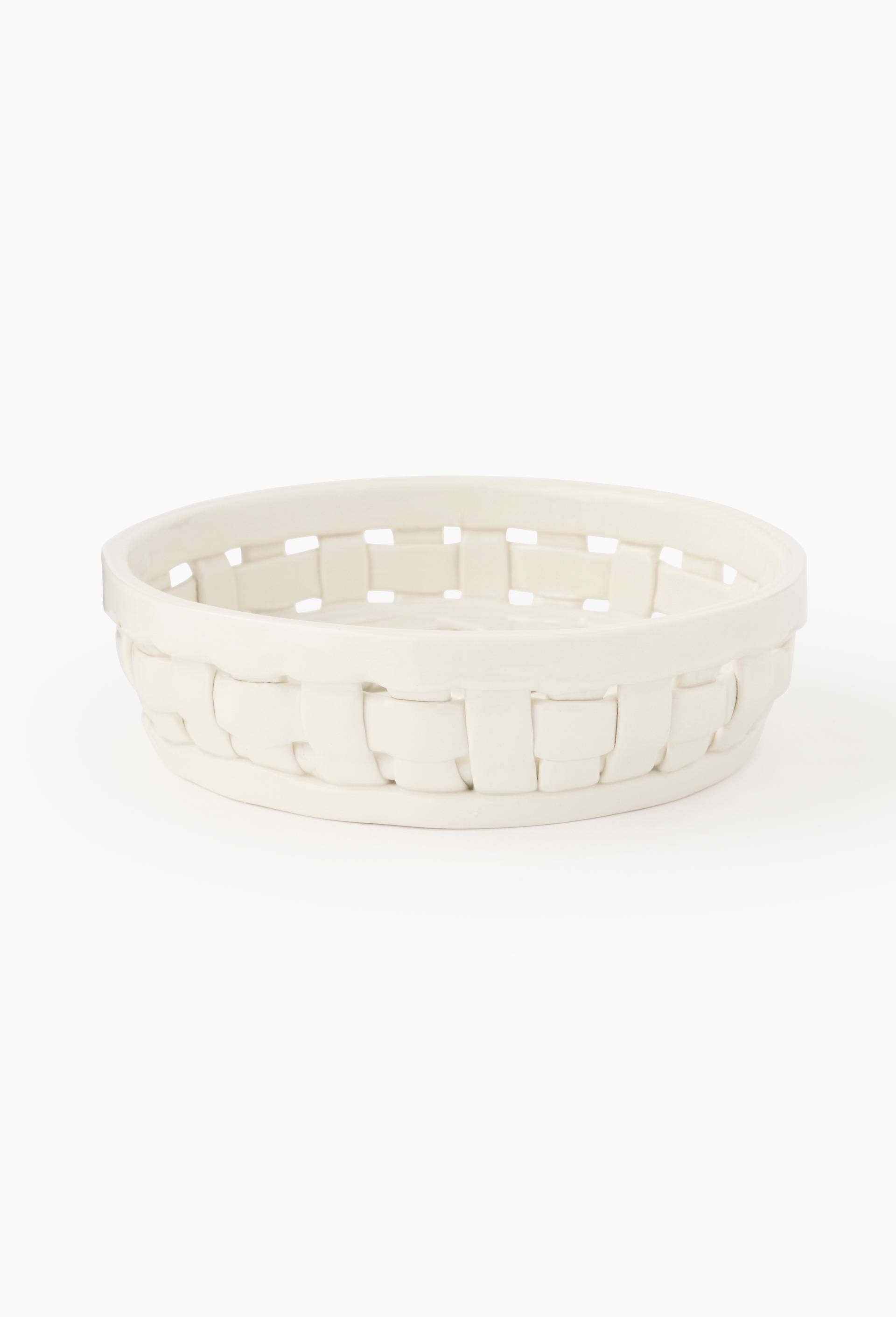 Corbeille en c&eacute;ramique, 19x5cm, Blanc, large image number 0